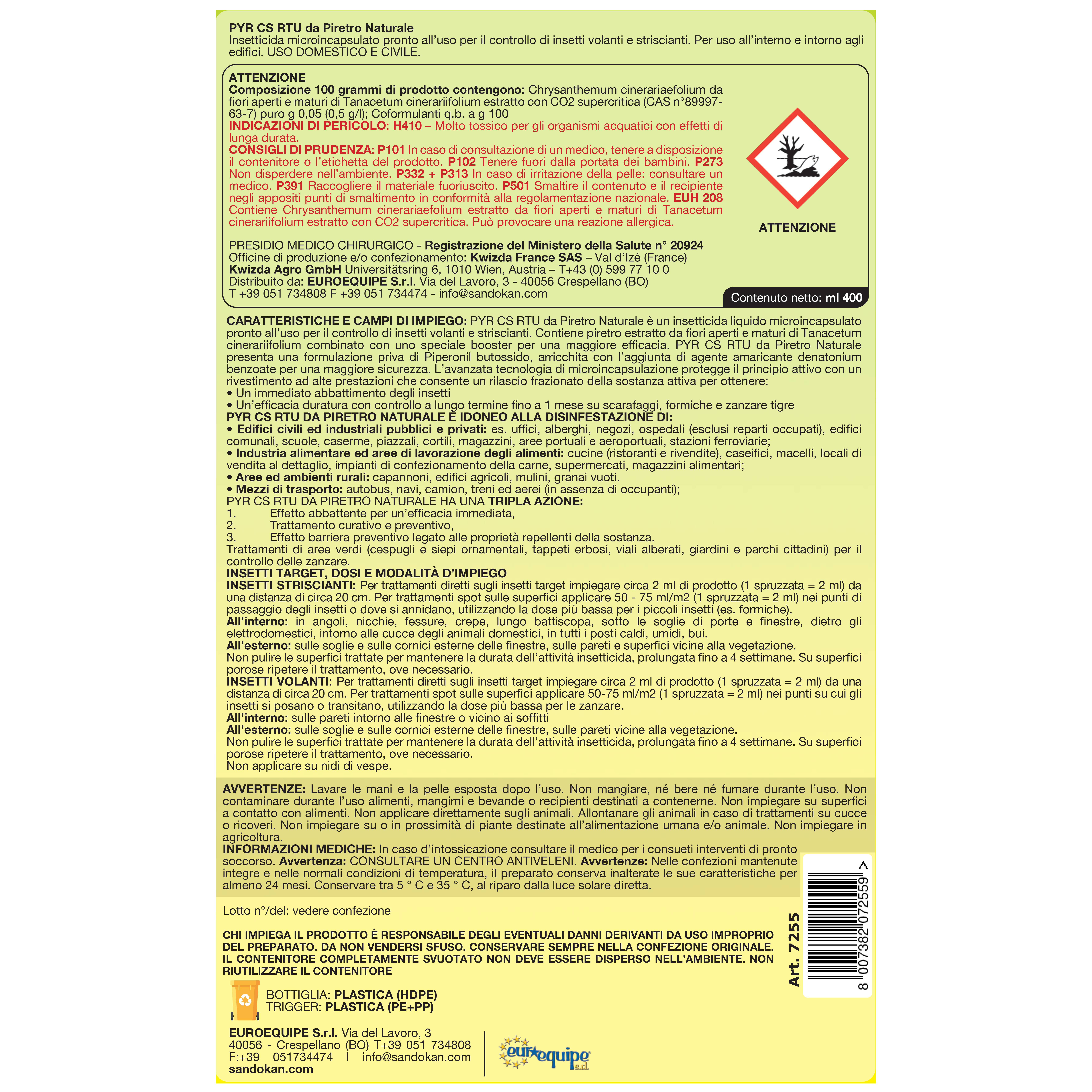 Insetticida liquido per formiche, scarafaggi e zanzare SANDOKAN 400 ML - 4