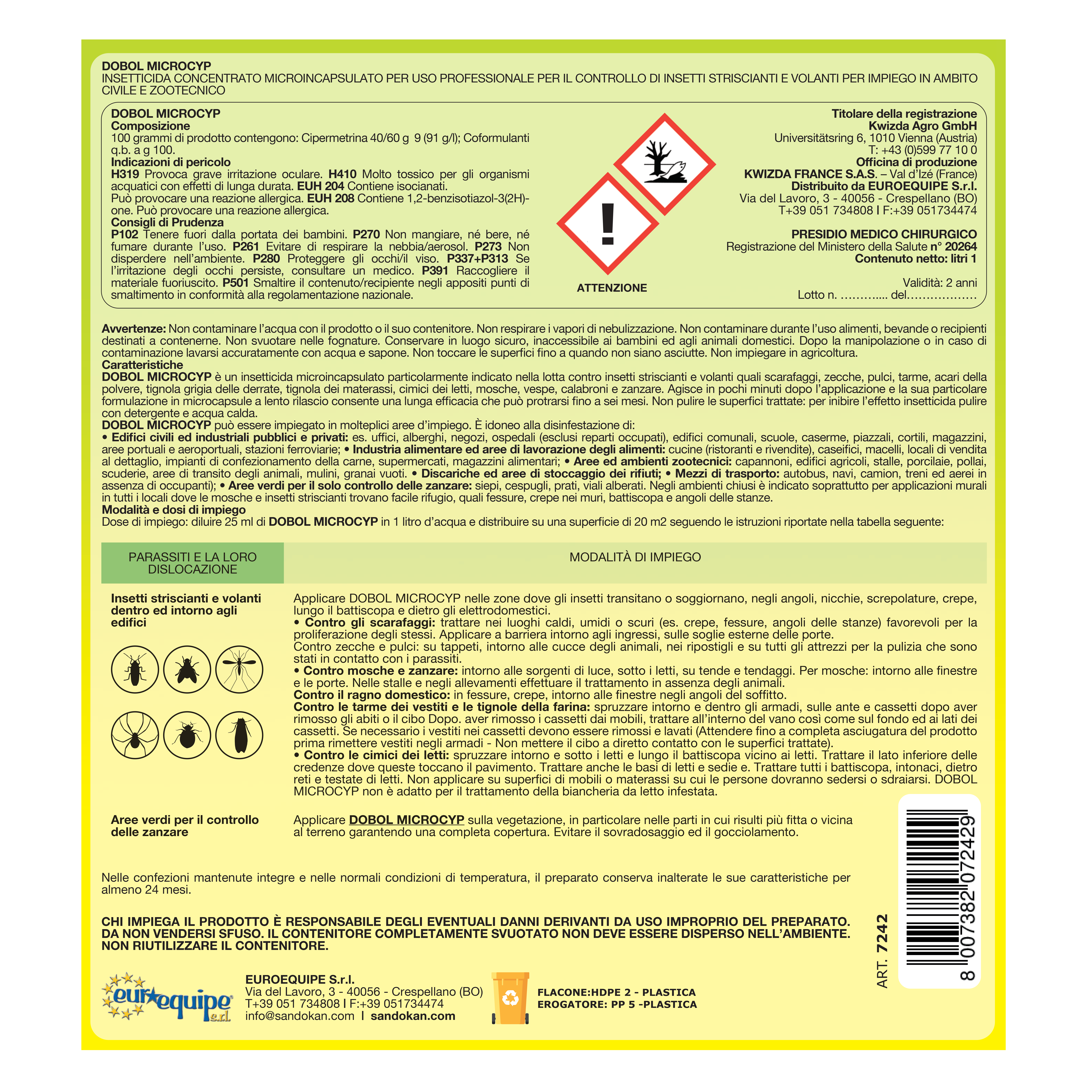 Insetticida liquido per cimice e formiche e scarafaggi e zanzare e mosche SANDOKAN MICROINC 1 Litro - 4