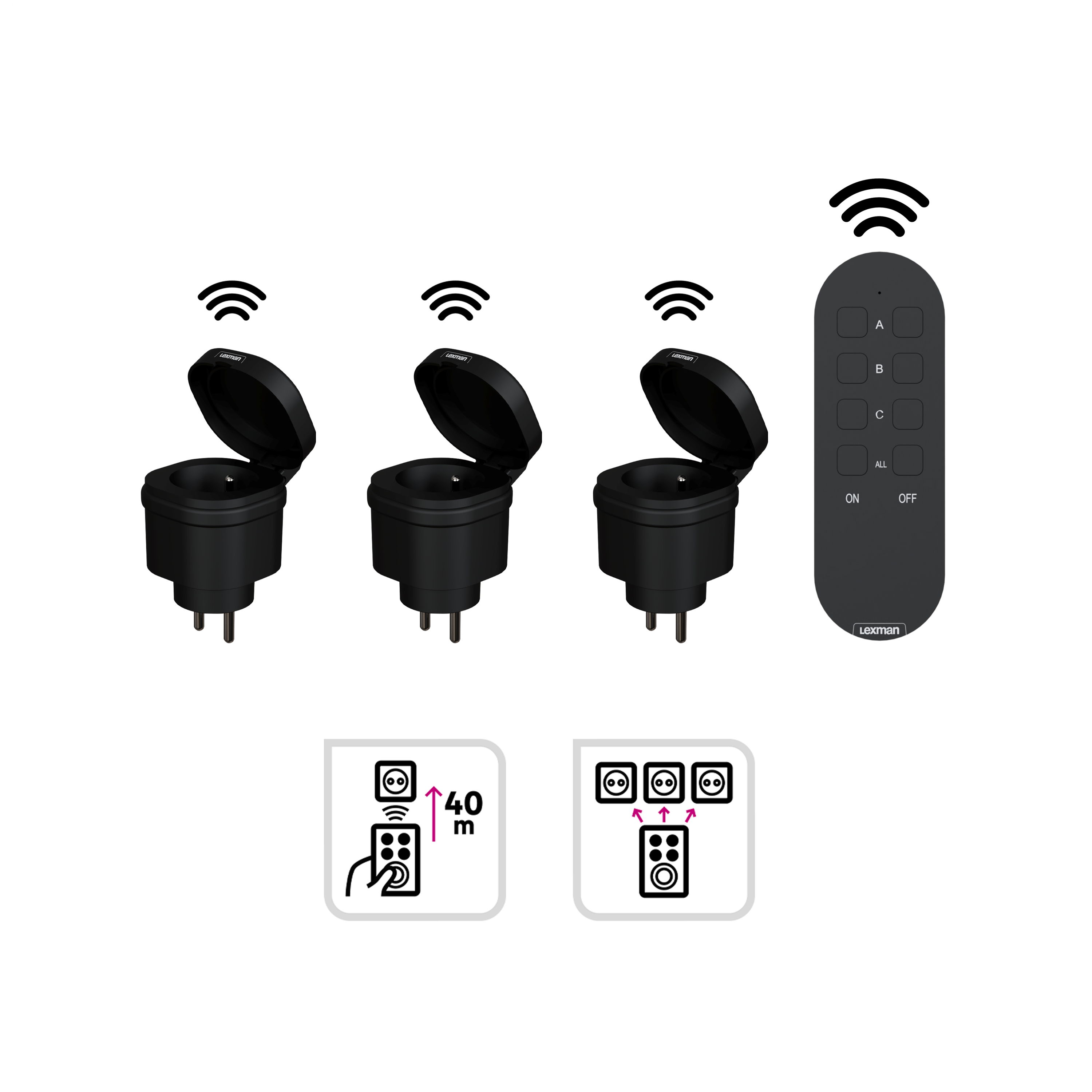 Lot de 3 prises extérieures télécommandables, 3000W, LEXMAN - 9