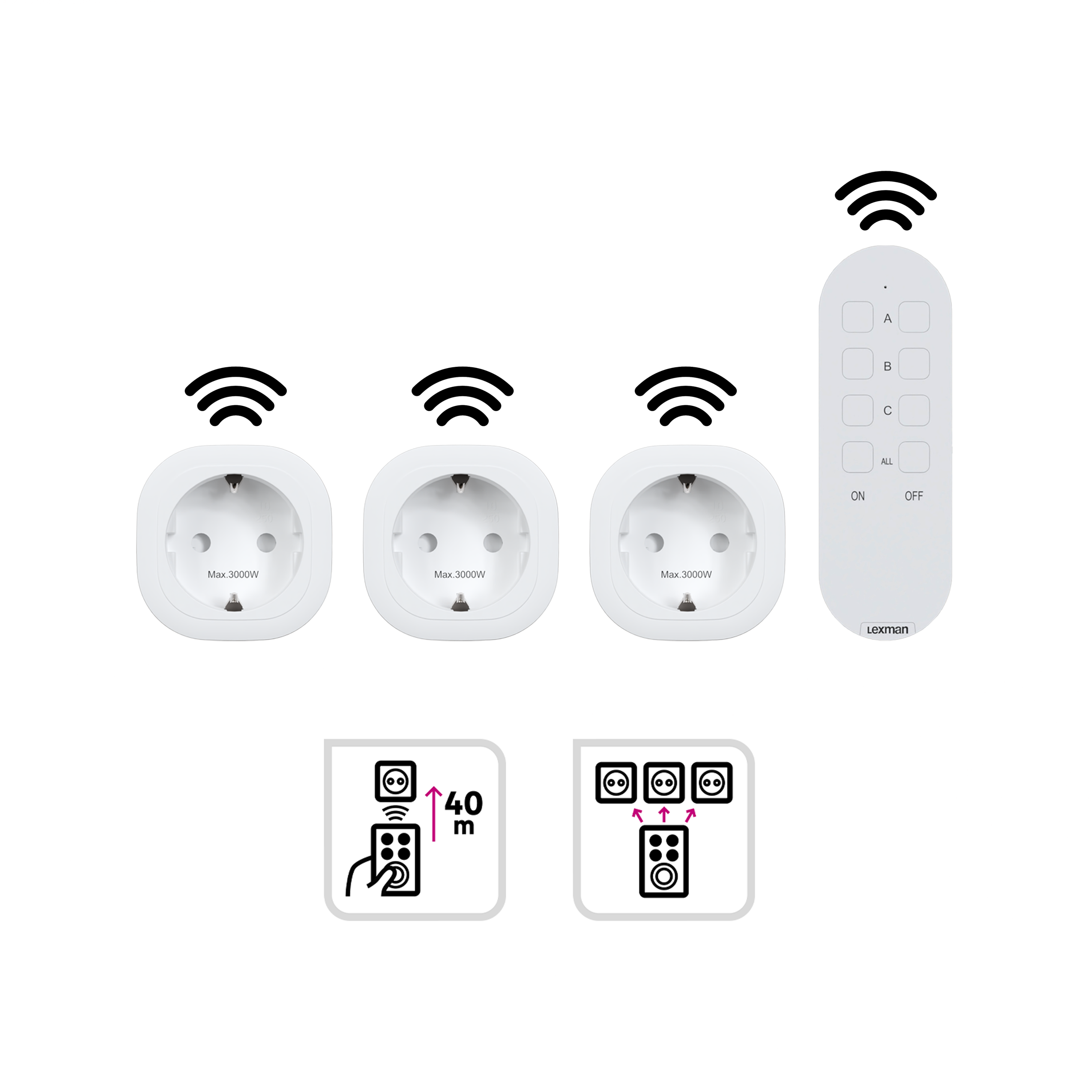 3 tomadas interiores com comando branco LEXMAN - 7