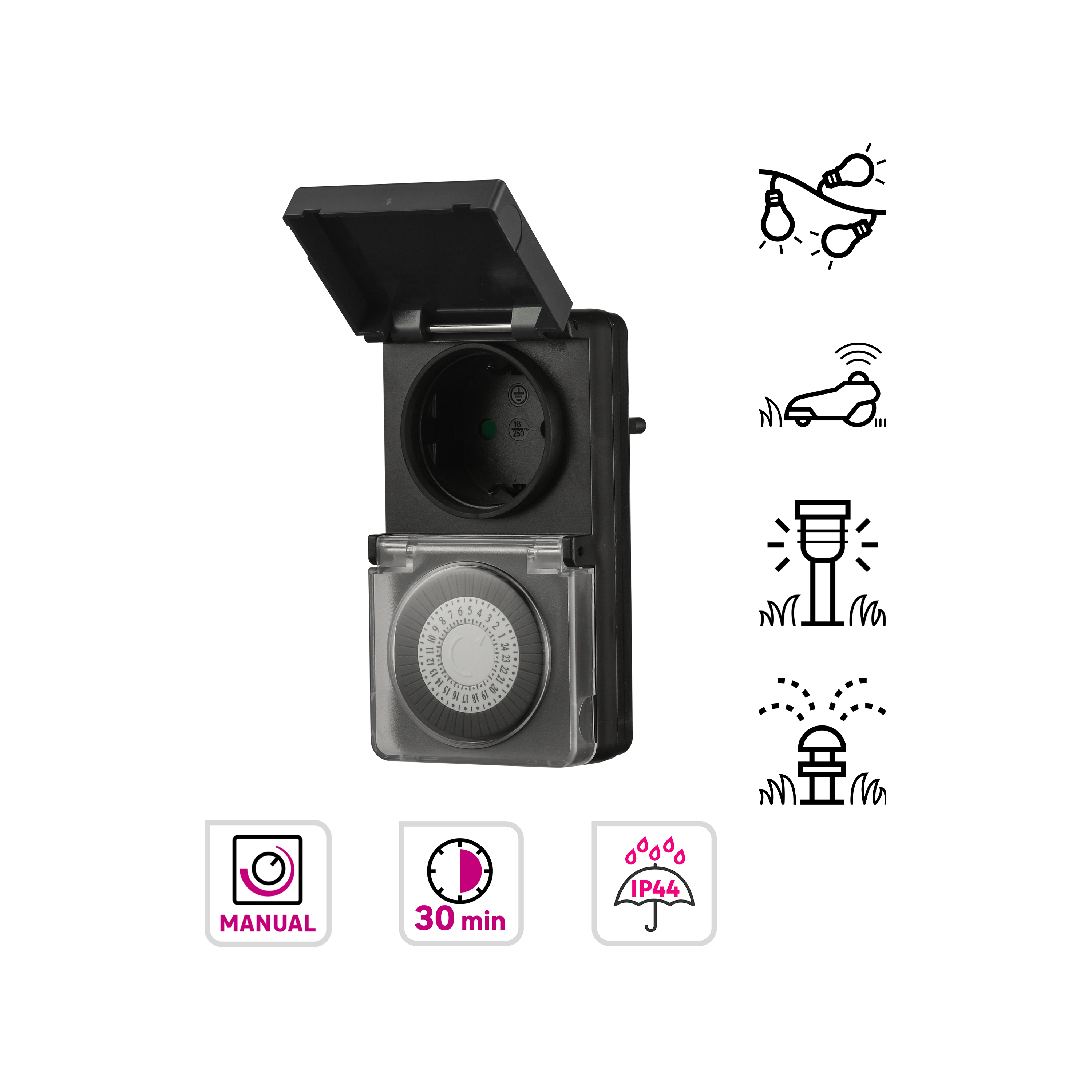 Programador analógico diário exterior máx. 3500W preto LEXMAN - 6