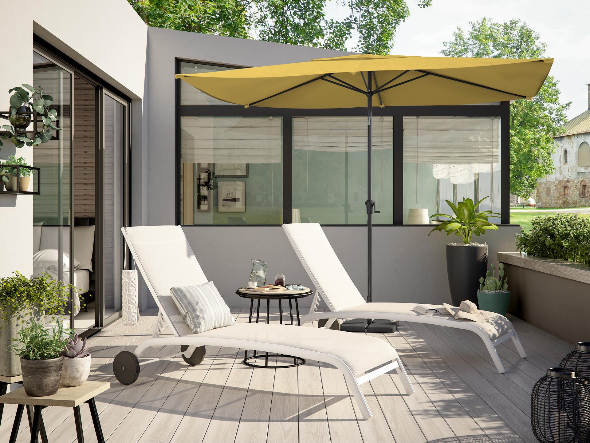 Ombrellone a palo centrale grigio Avea NATERIAL con telo rettangolare giallo L 300 x P 194 x H 255 cm - 2