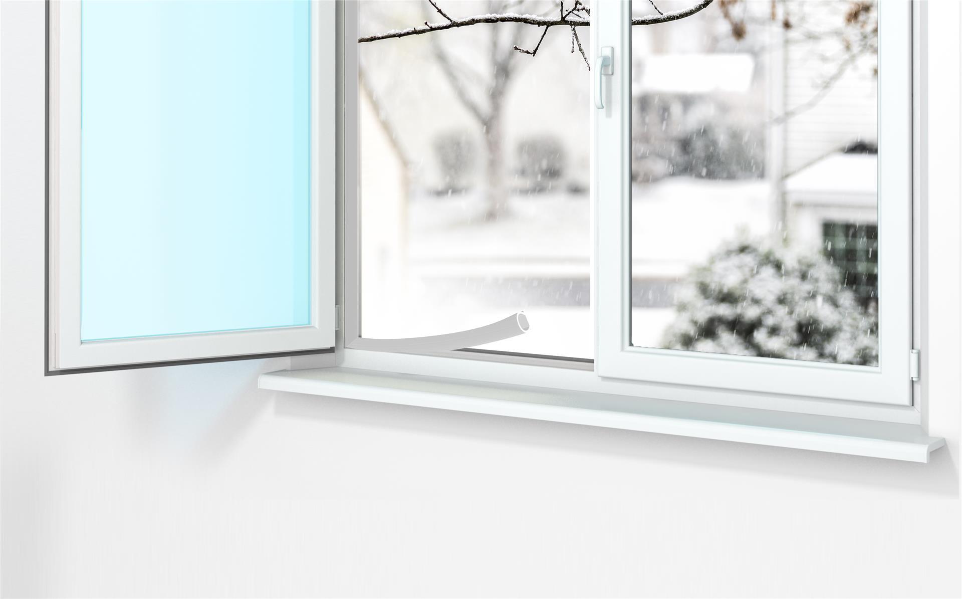 Burlete para ventanas y puertas AXTON adhesivo en color blanco, 9 mm de anchura x 6 m de longitud. Impide el paso del agua. Perfil junta O. Recortable. Tipo de instalación encolado.  - 4