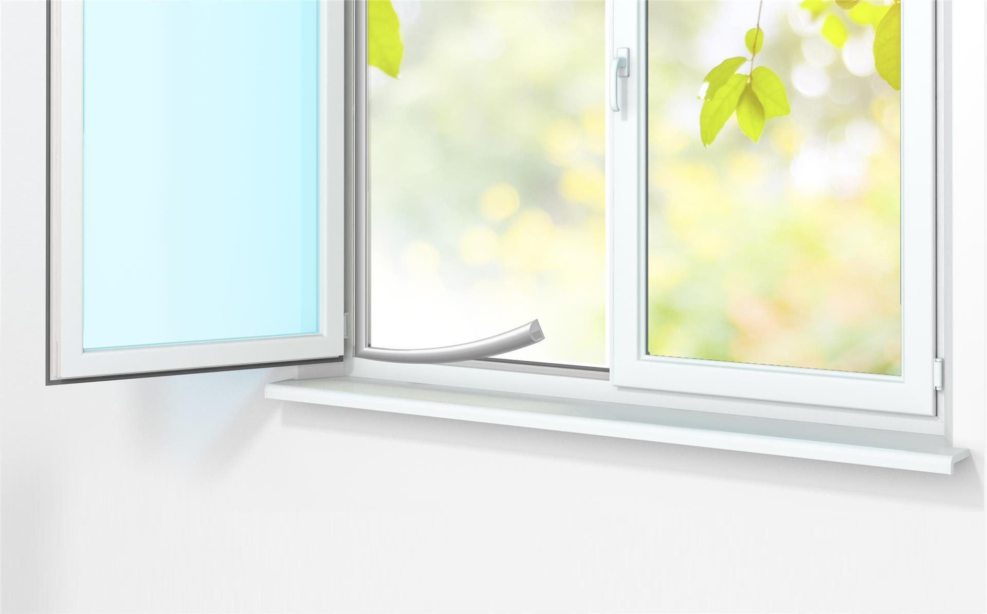 Burlete para ventanas y puertas AXTON adhesivo en color blanco, 9 mm de anchura x 6 m de longitud. Impide el paso del agua. Perfil junta D. Recortable. Tipo de instalación encolado. - 4