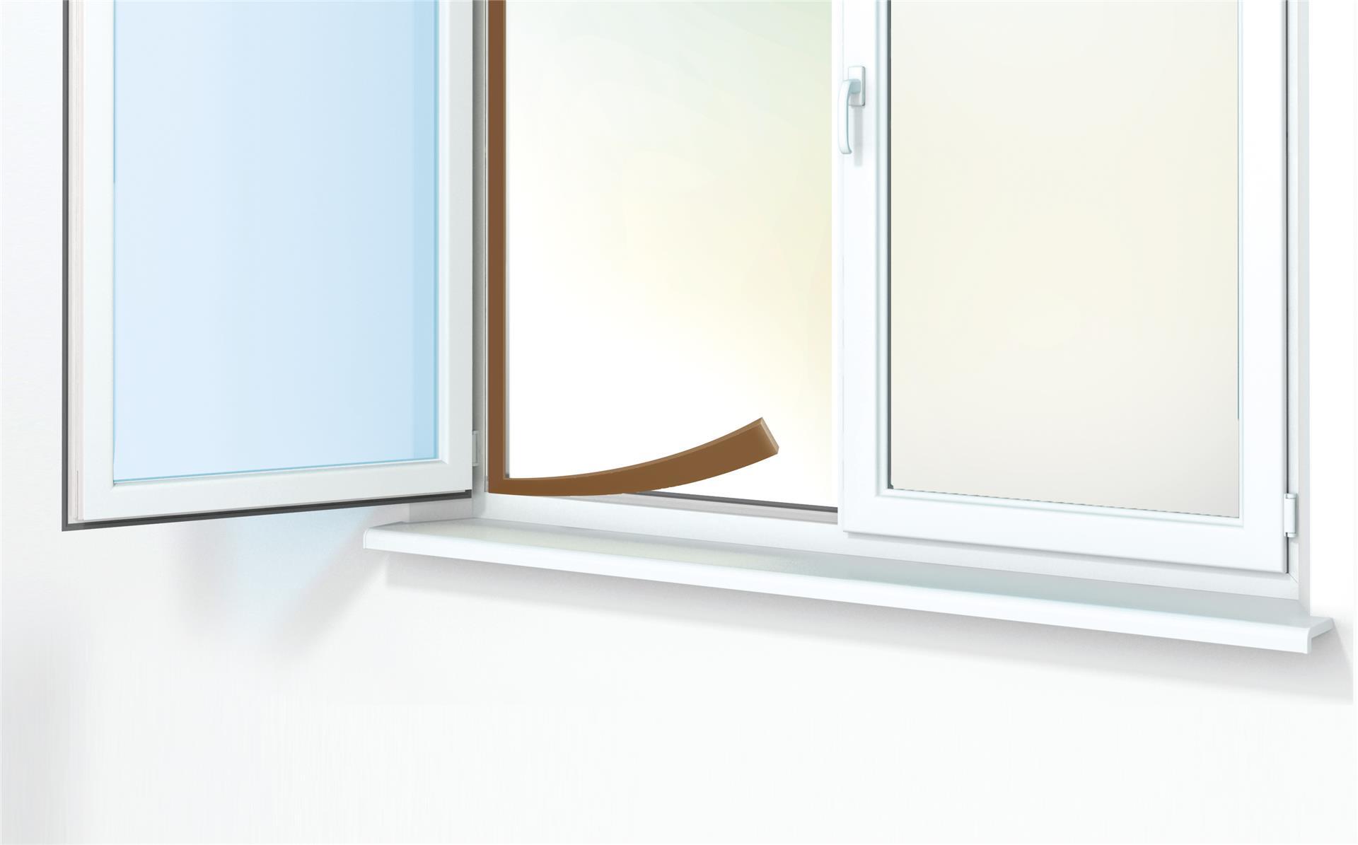 Burlete para ventanas y puertas AXTON adhesivo en color marrón,  9 mm de anchura x 6 m de longitud. Impide el paso del agua. Perfil junta plano. Recortable. Tipo de instalación encolado. - 4