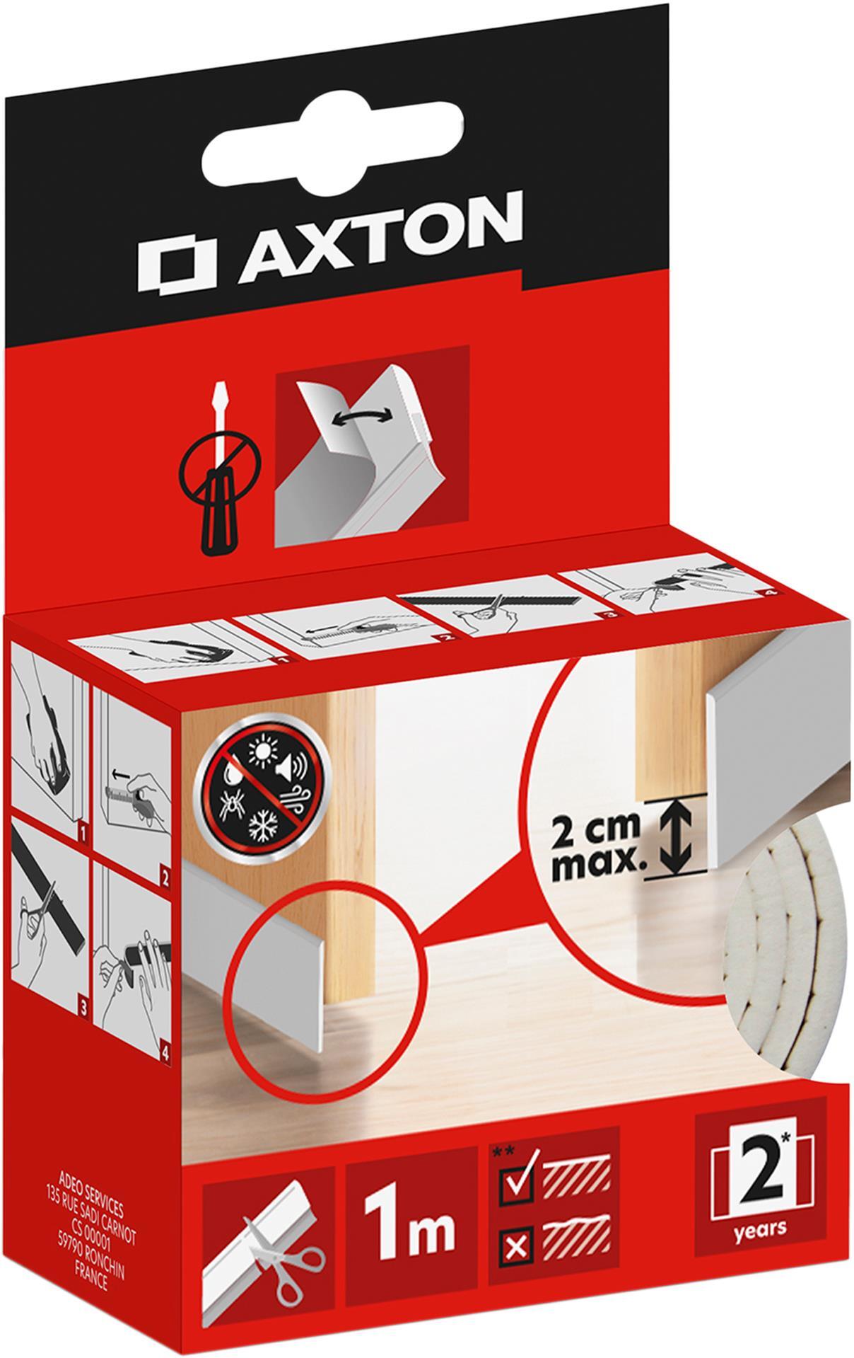 Burlete de puerta interior AXTON adhesivo goma en color blanco, 20 mm de espesor x 3.6 cm de altura x 100 cm de longitud. Perfil junta plano. Recortable. Tipo de instalación encolado. - 5