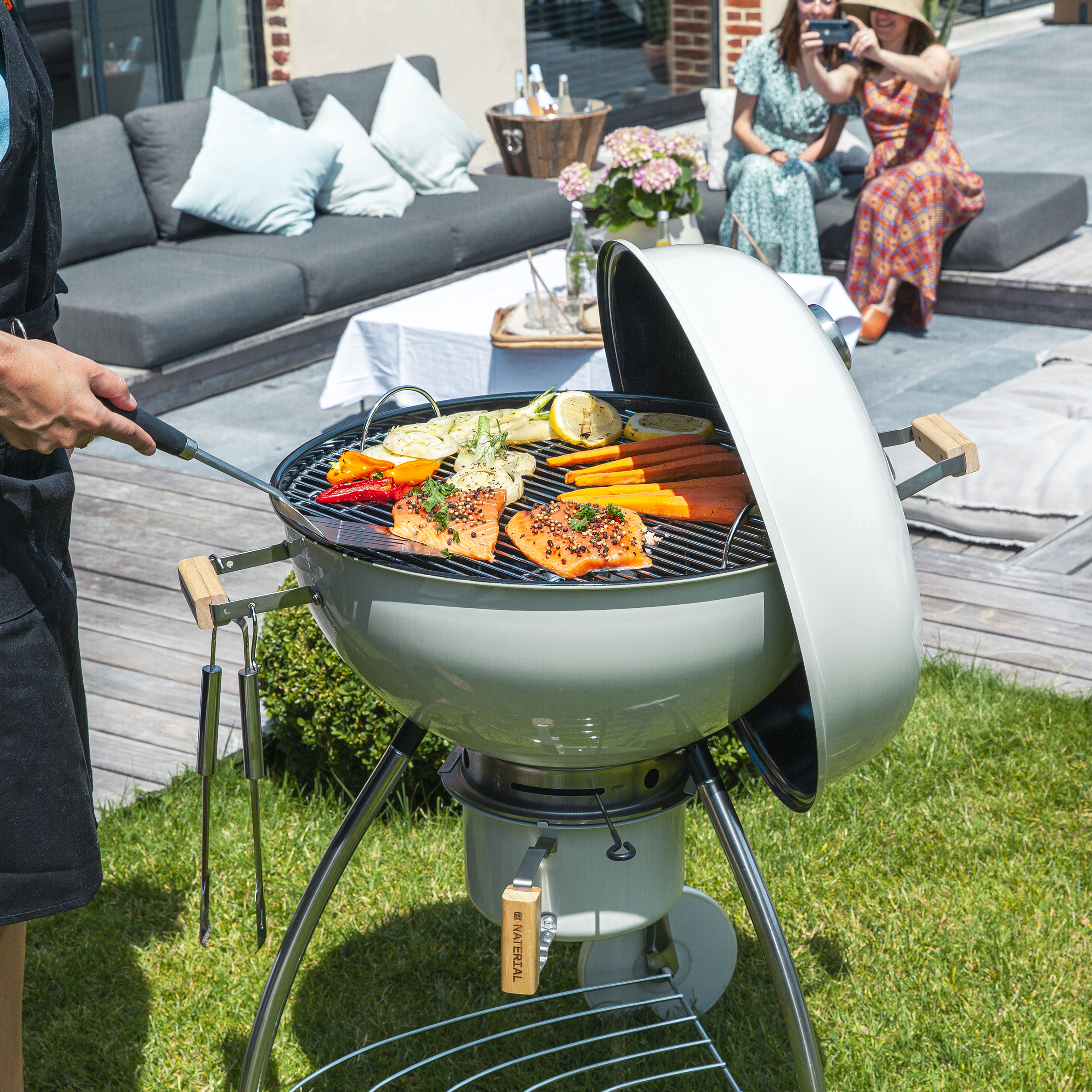 Barbecue Boule Blanc Naterial Saumon au Barbecue Barbecue d'exterieur Barbecue Charbon Salmon Legume Griller  - 2