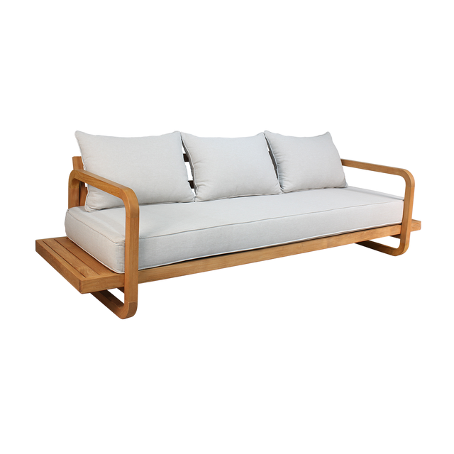 Divano da giardino con cuscino grigio e braccioli Equateur NATERIAL da 3 posti, struttura in teak seduta in teak marrone, L 83 x H 83 x P 83 cm