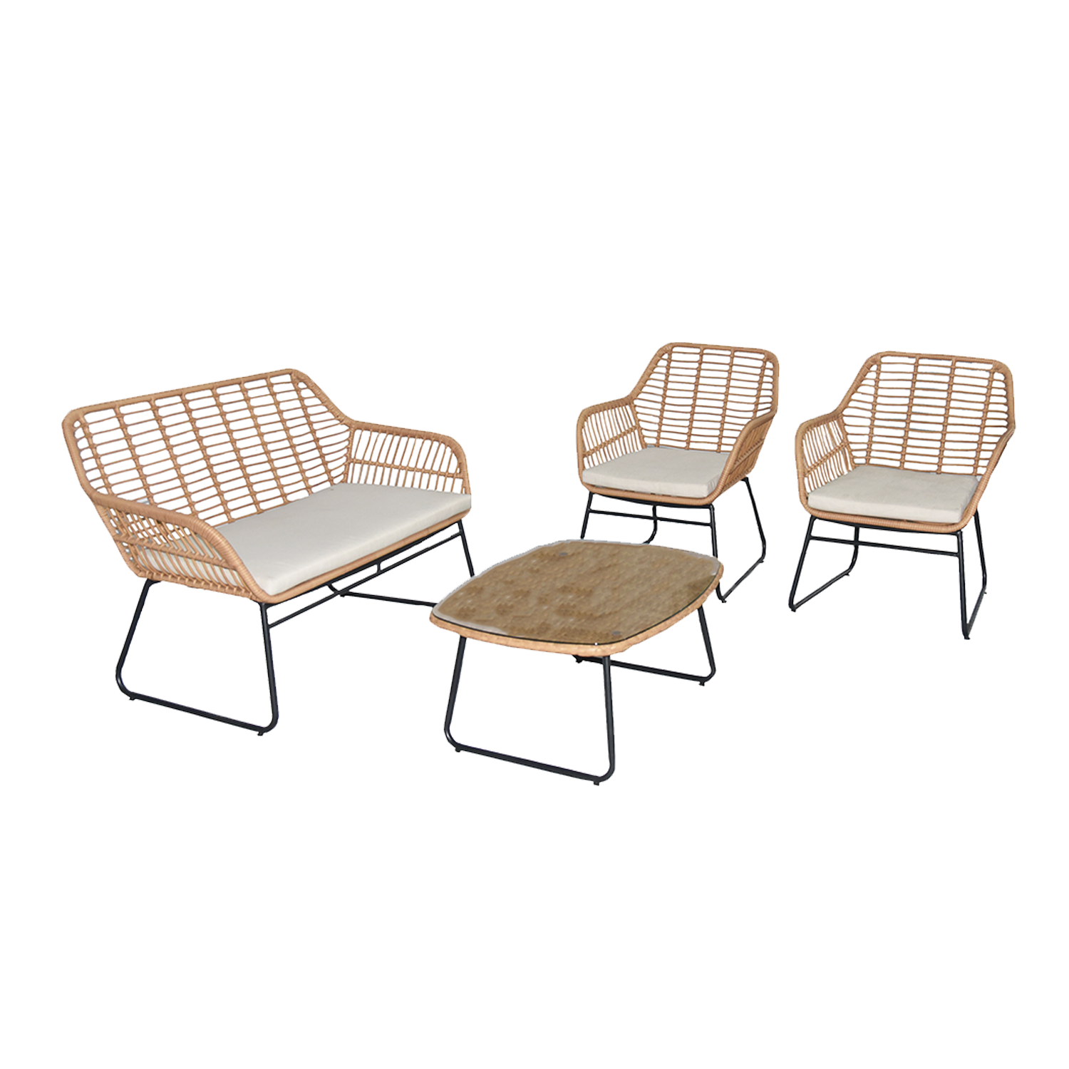 Salotto da giardino per 4 persone beige Bambù con cuscini in poliestere beige - 2