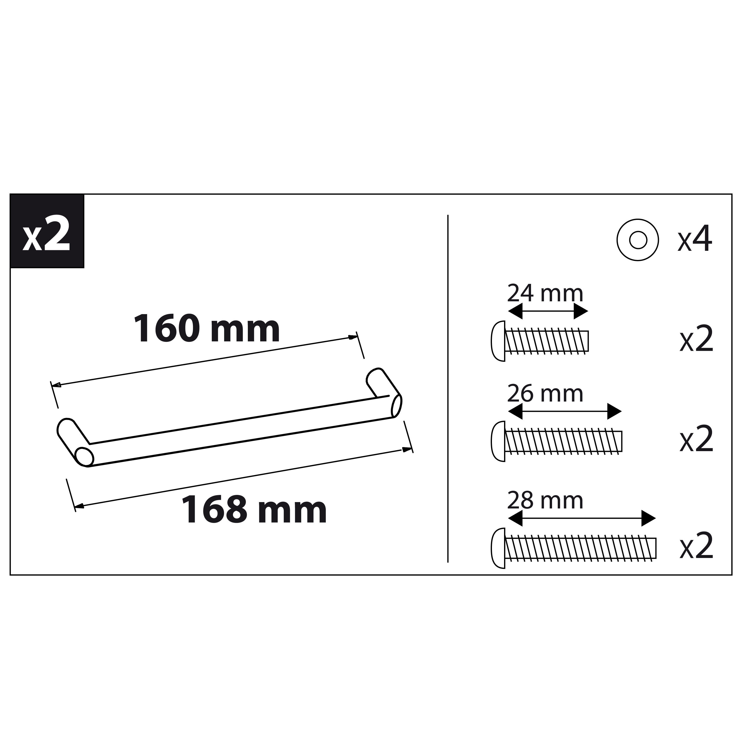 2 poignées de meuble, zamak noir, entraxe 160 mm - 5