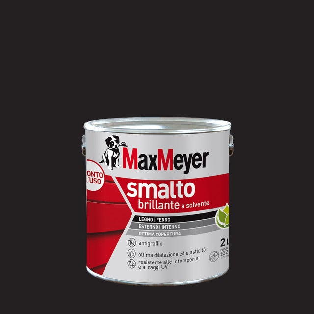 Vernice da esterno per legno e ferro MAXMEYER nero ral9005 lucido, 2 l