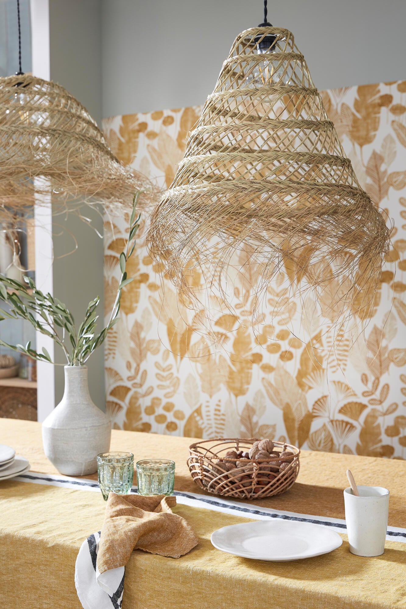 Lampadario Natura Atlas nero paralume beige E27 Ø40cm COREP - 5