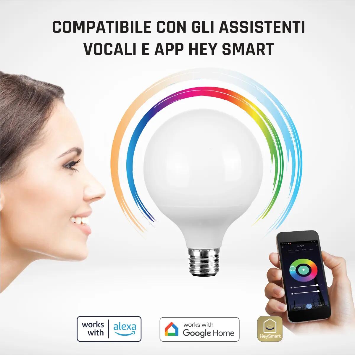 Lampadina LED Hey Globe, E27 globo, opaco, luce CCT e RGB, 11W = 1050 LM (equiv 75 W), 200°, ON - 5