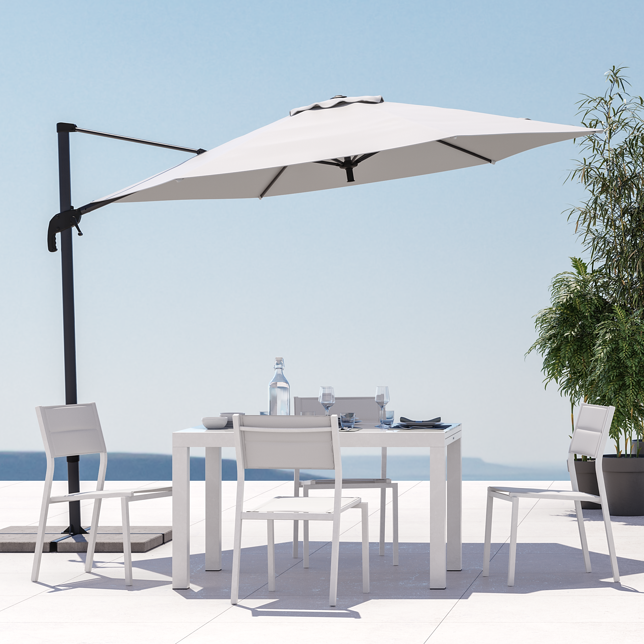 Ombrellone a palo laterale grigio Aura NATERIAL con telo quadrato bianco L 286 x P 286 x H 264 cm - 3