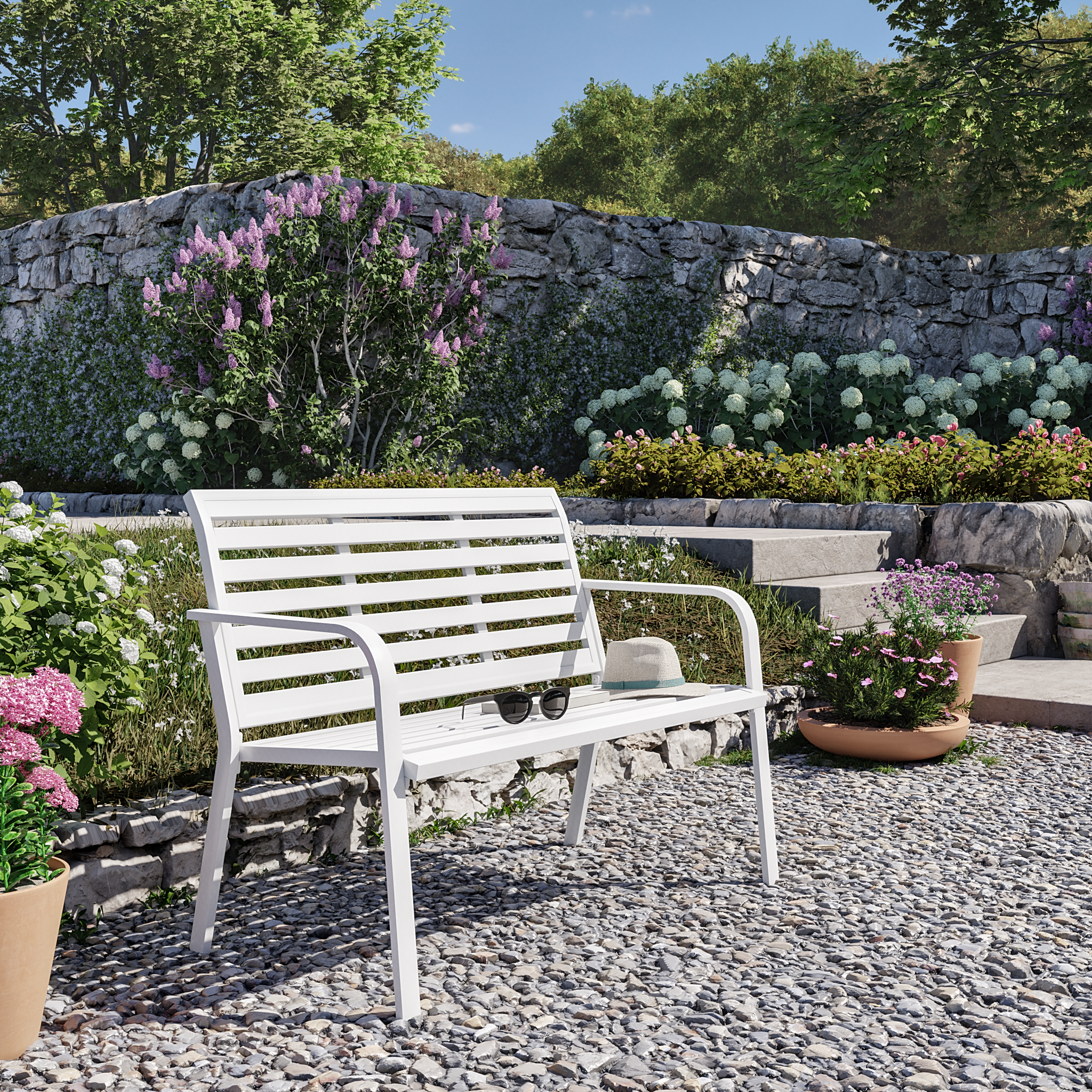 Panca da giardino in alluminio bianco con braccioli Centra NATERIAL, 3 posti - 2