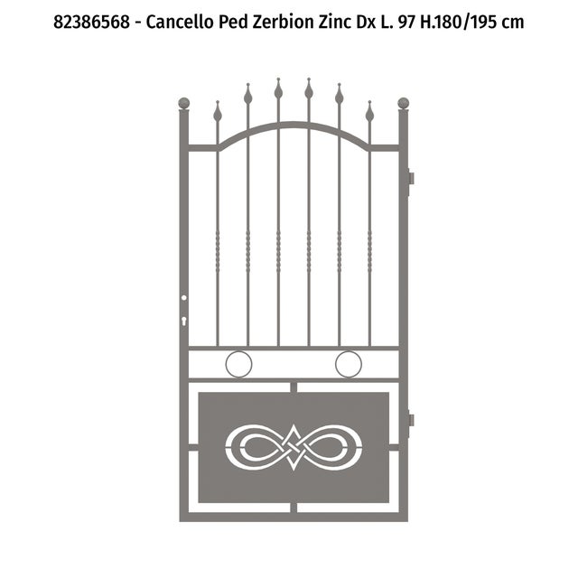 Cancelletto manuale battente Zerbion DX in ferro grigio zincato, apertura a destra, L 104.5, H 180-189 cm
