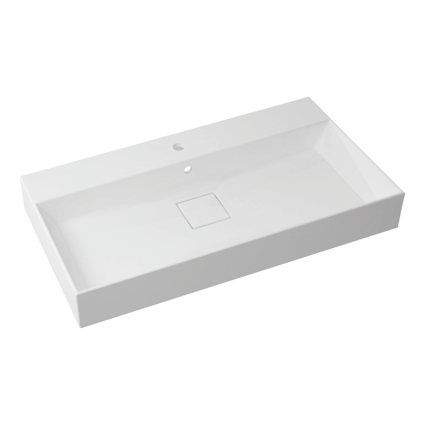 Mobile bagno sospeso con lavabo L 90 x H 32 x P 48 cm rovere noce per vasca centrale Neo Frame - 3