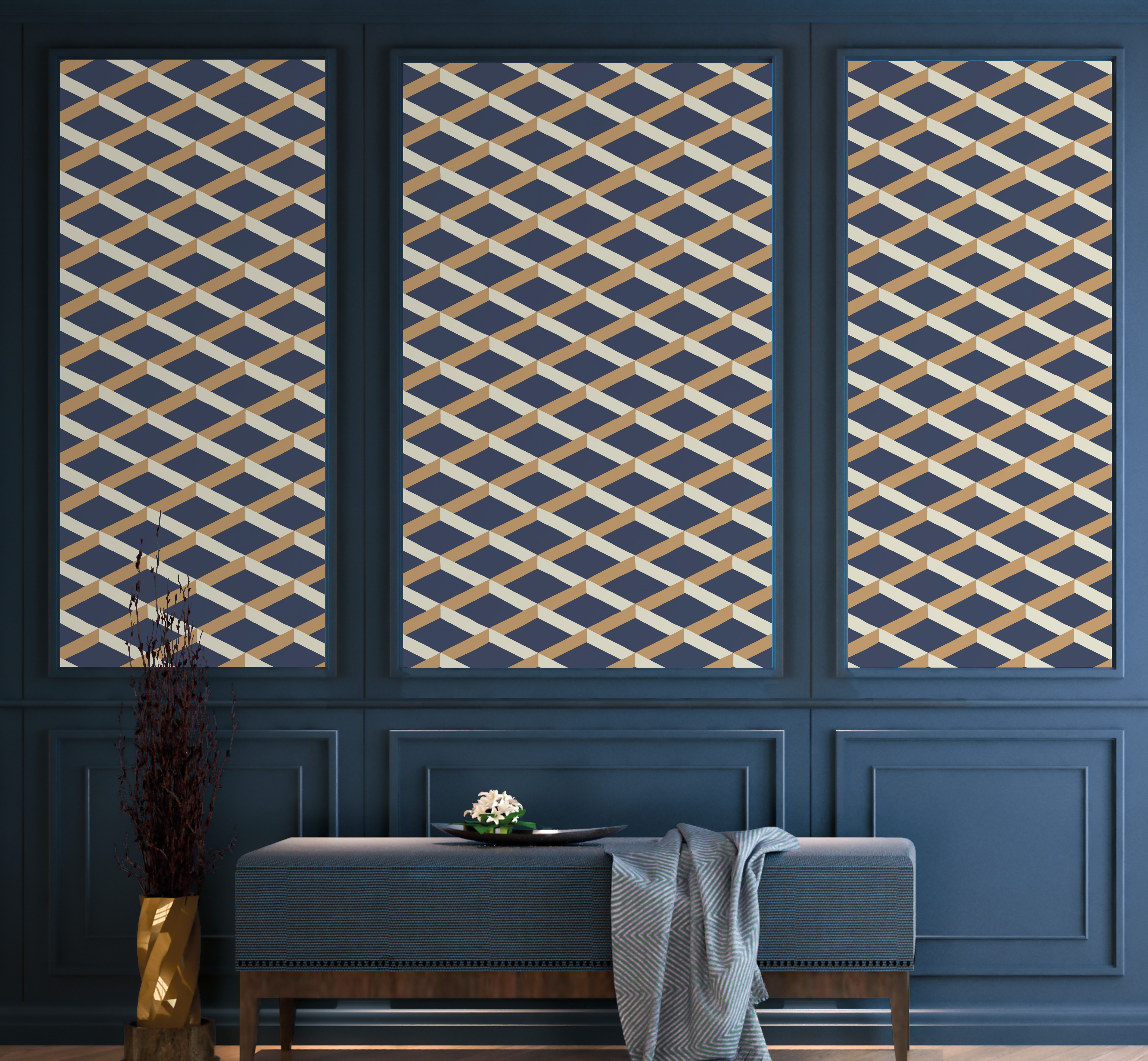 Papel pintado vinilo geométrico azul