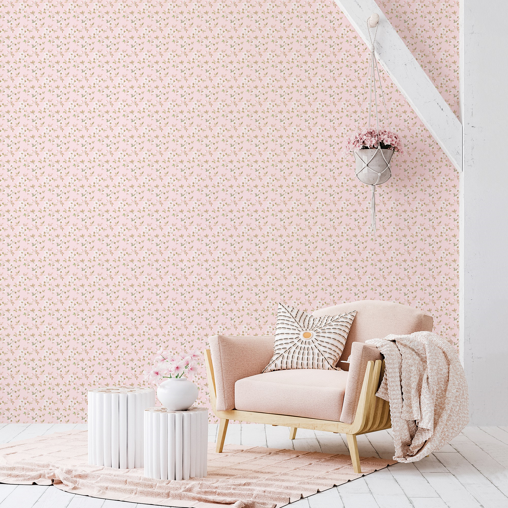Papel pintado vinilo naturaleza rosa