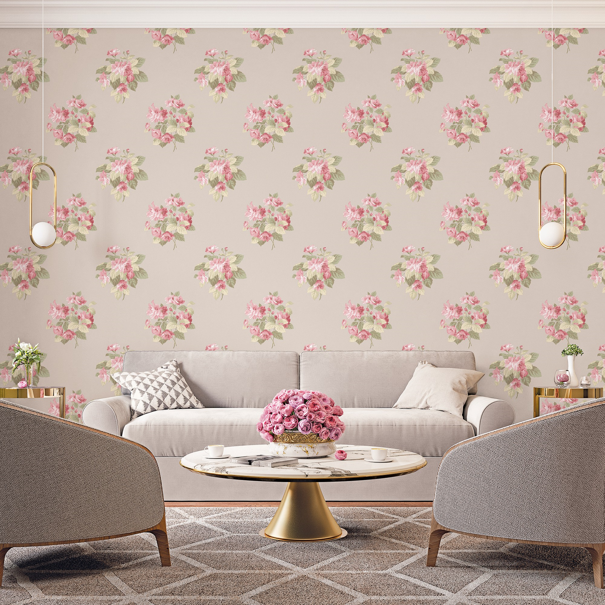 Papel pintado espumante floral jardín marrón