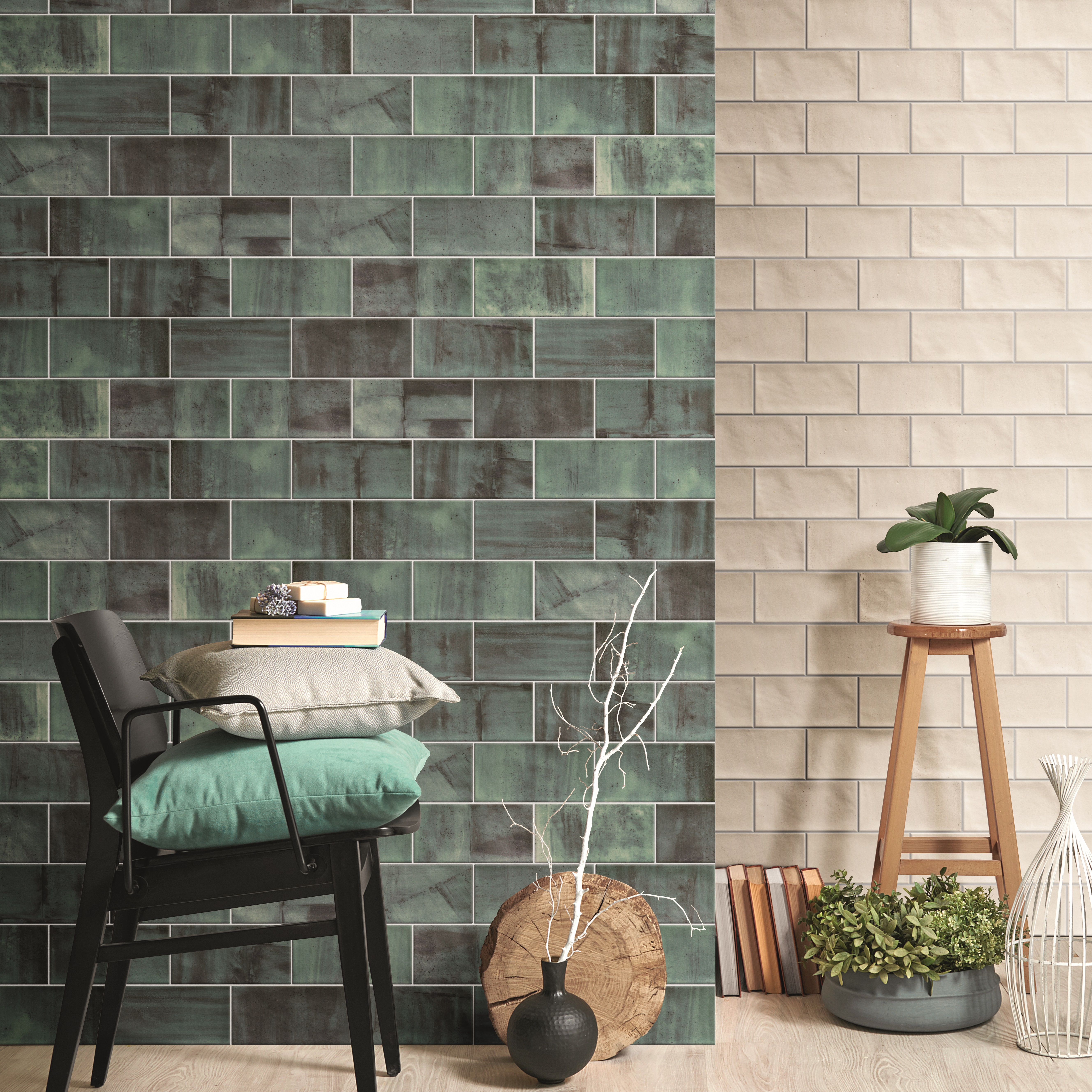 Azulejo cerámico verona efecto zellige, piedra verde 10x20 cm