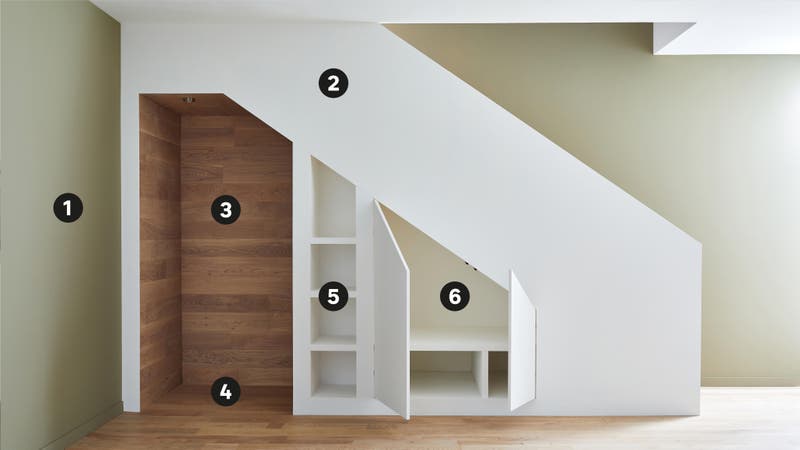 Meuble sous escalier, aménagement en angle  Meuble sous escalier,  Aménagement sous escalier, Amenagement combles chambre