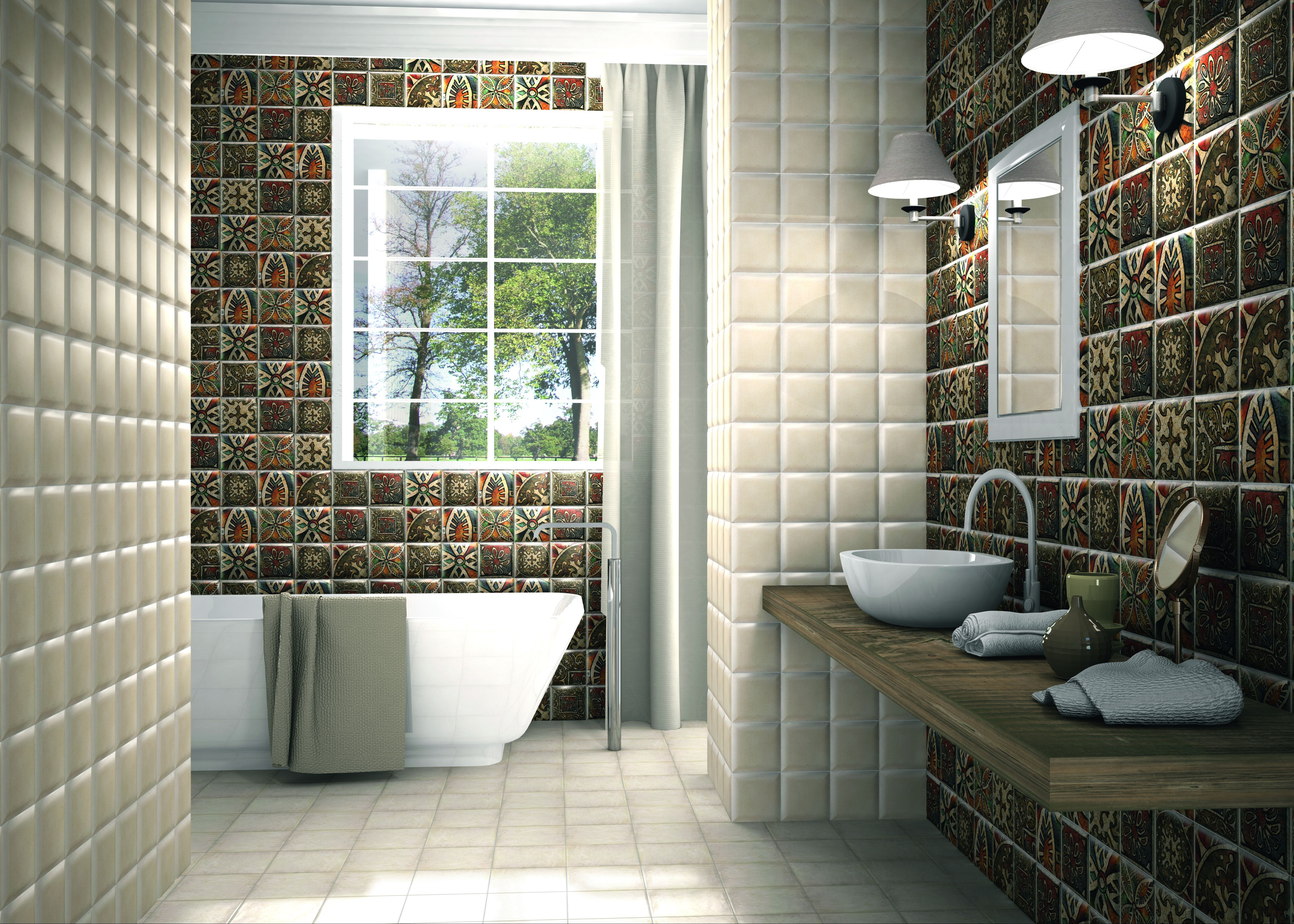 Azulejo cerámico abombado efecto hidráulico, deslustrado 3d decor davinci 15x15 cm