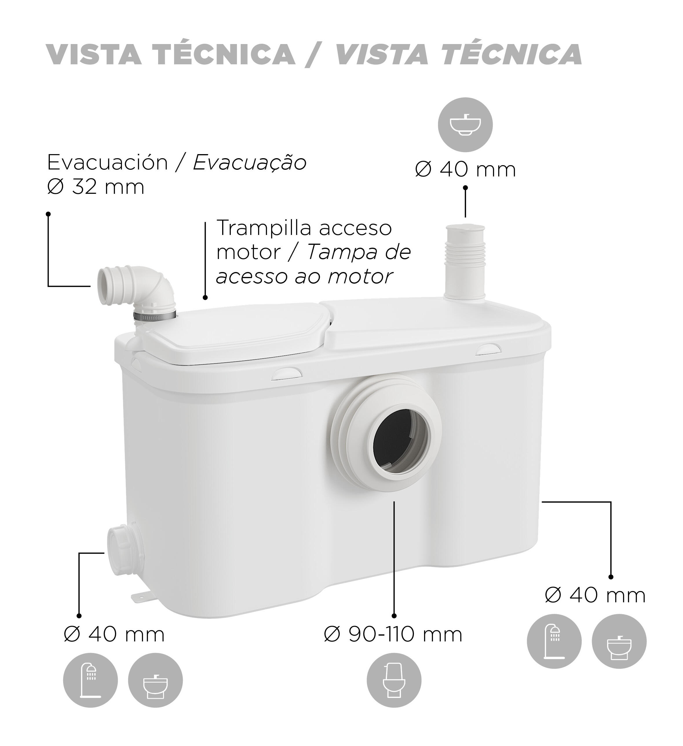 Triturador WC 4 entradas Watersan 3 - 4