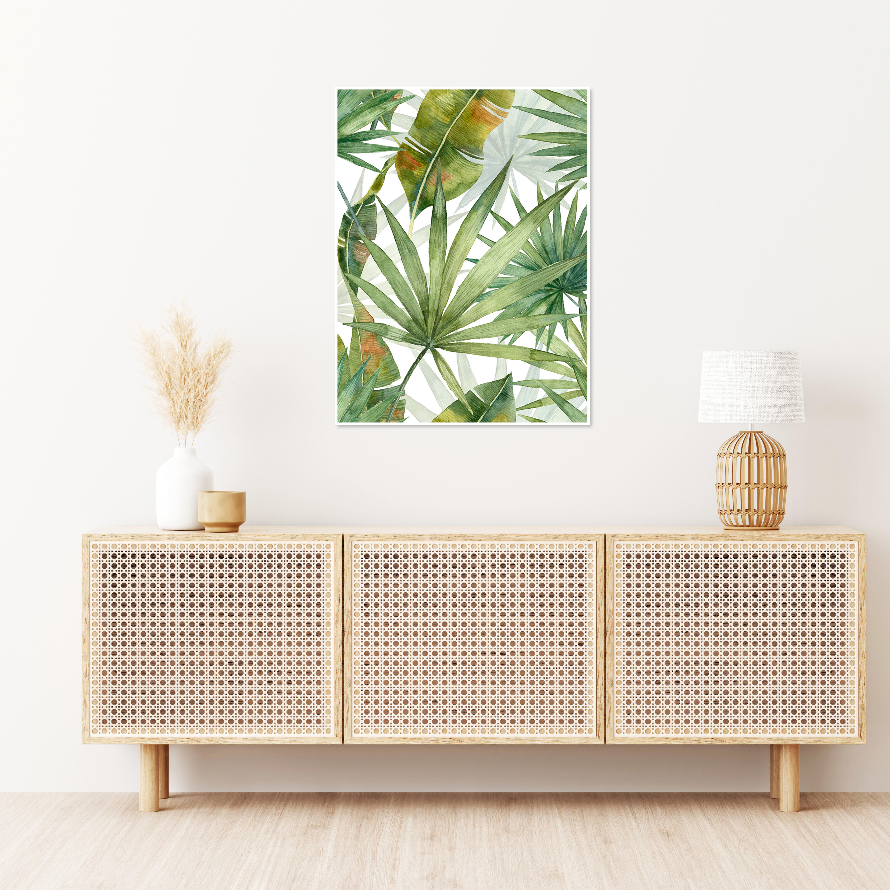 Pintura original cotton blanco hojas verde 60x80 cm