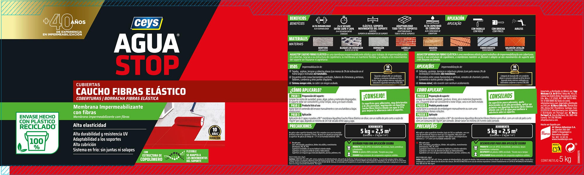 Pintura impermeabilizante exterior AGUASTOP Caucho color blanco para balcones multimaterial 5KG. Acrílico. Para impermeabilizar. - 3