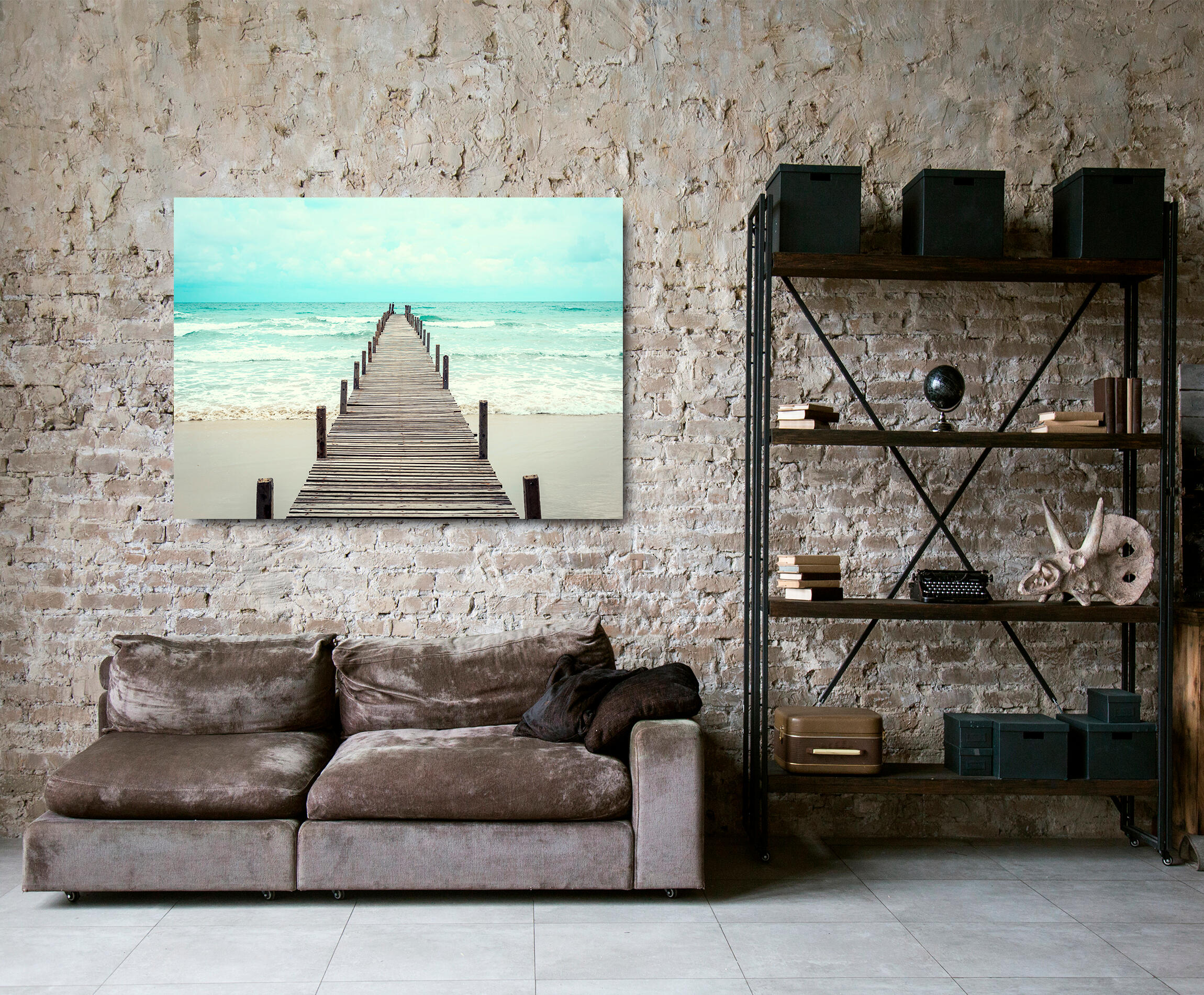Pintura impresa brillo puente madera 100x140cm