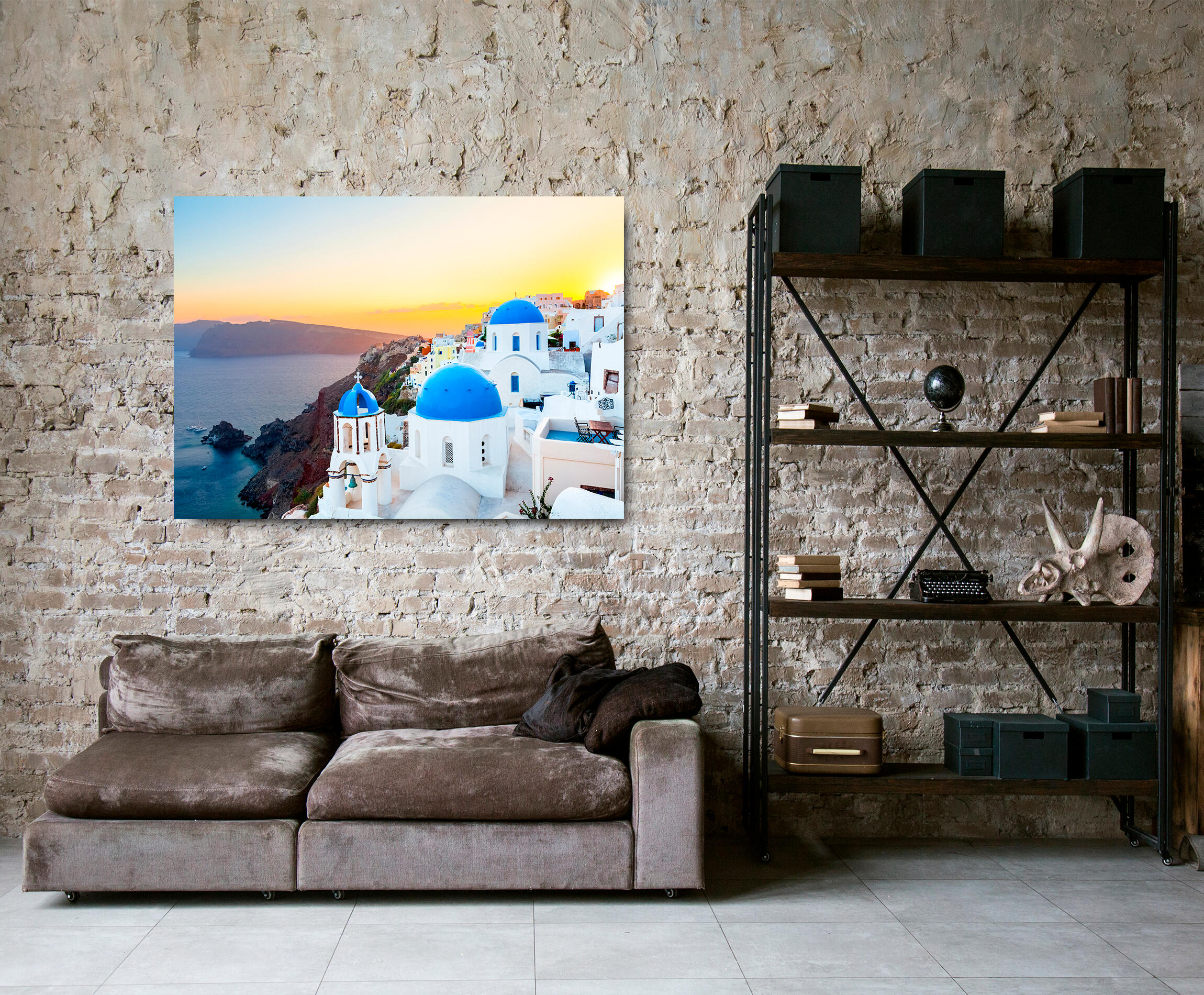 Pintura impresa brillo isla de santorini 100x140
