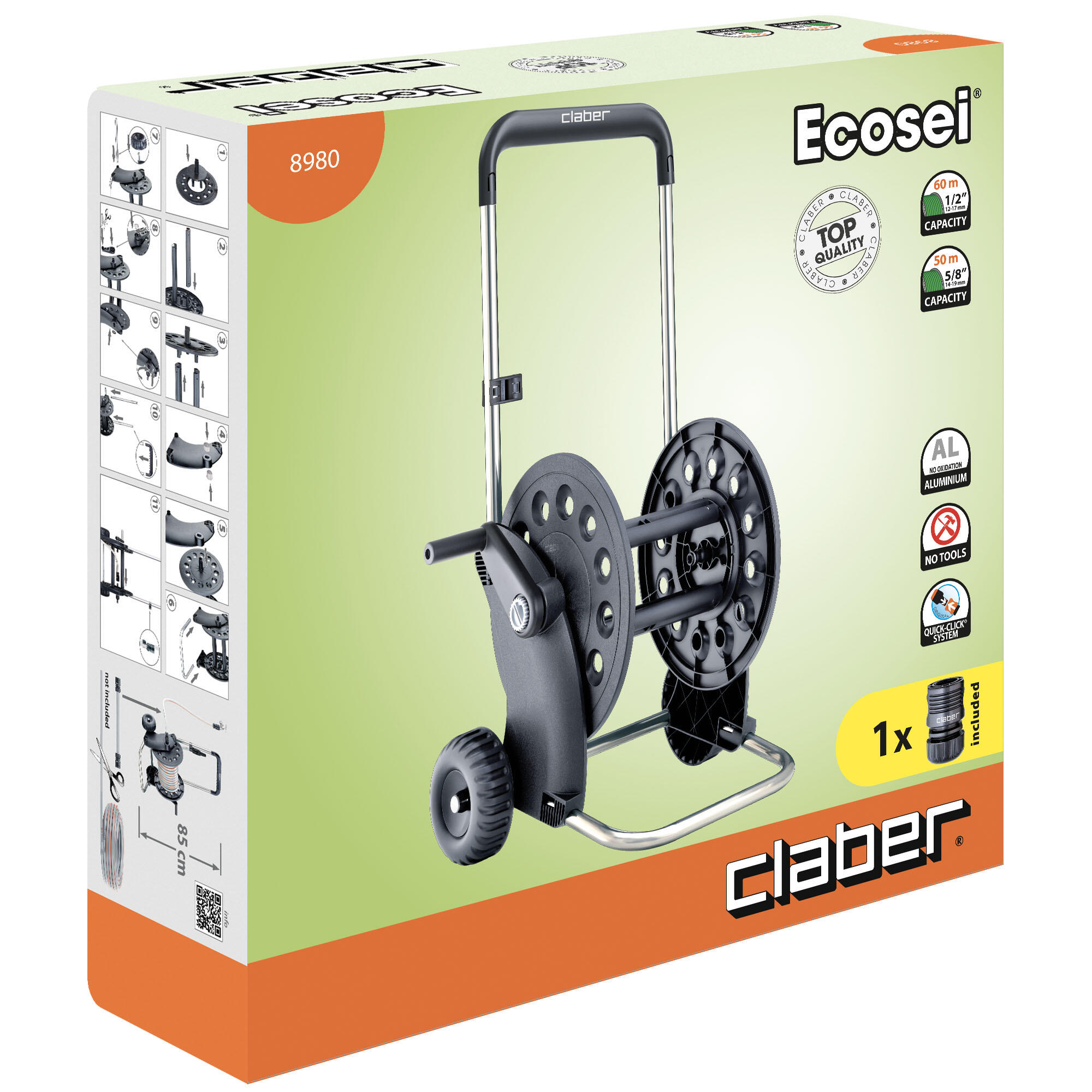 Carro portamanguera CLABER Ecosei con capacidad para 60 metros de 13 mm - 3