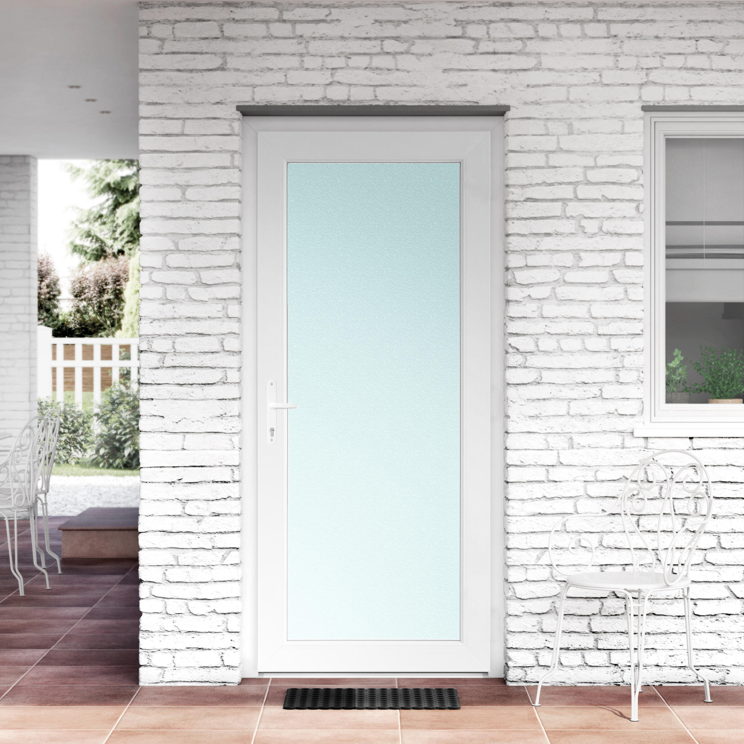 Puerta de entrada serie Basic pvc Mallorca cristal mate diseño liso color blanco apertura derecha 200x80cm - 9