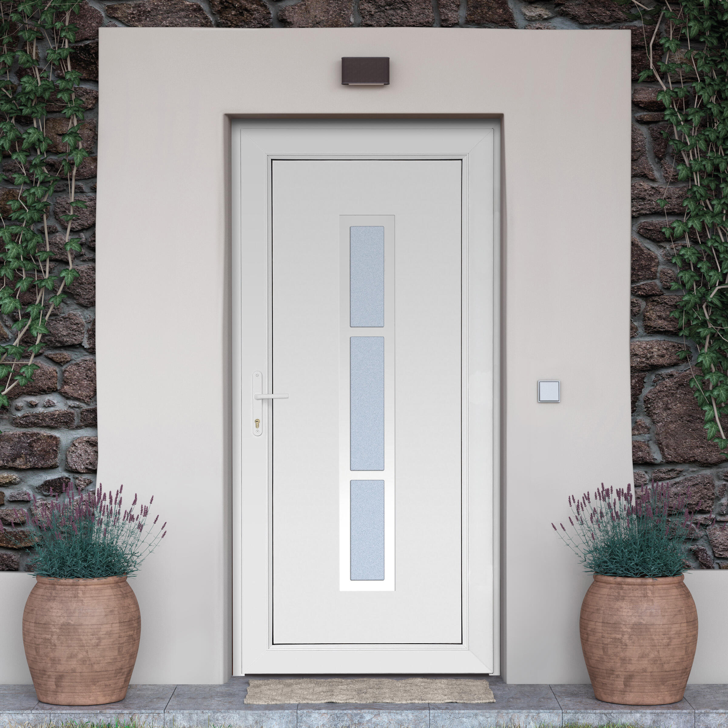 Puerta de entrada serie Basic pvc Alabama diseño rústico color blanco apertura izquierda 208x98cm - 9