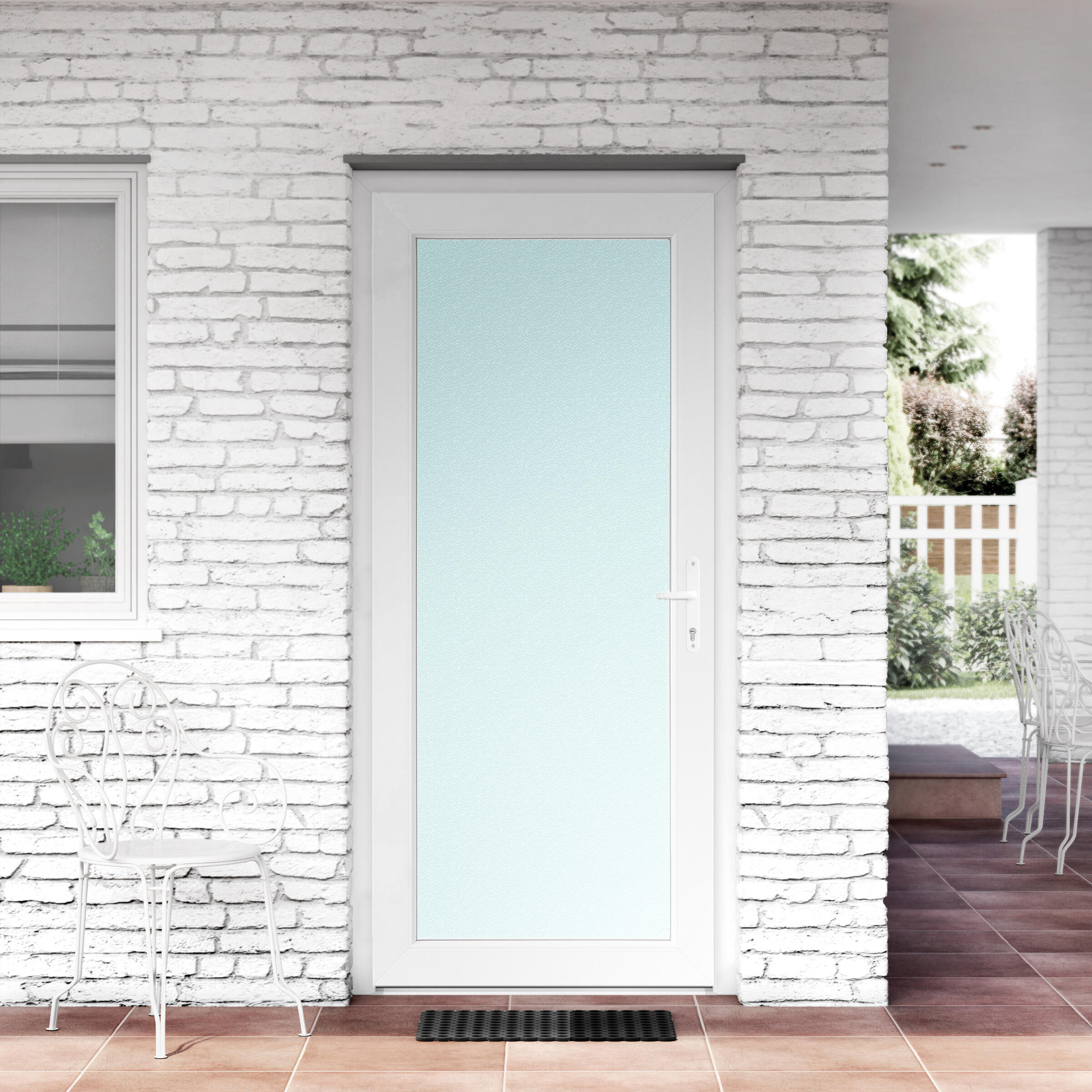 Puerta de entrada serie Basic pvc Mallorca cristal mate diseño liso color blanco apertura derecha 200x80cm - 8