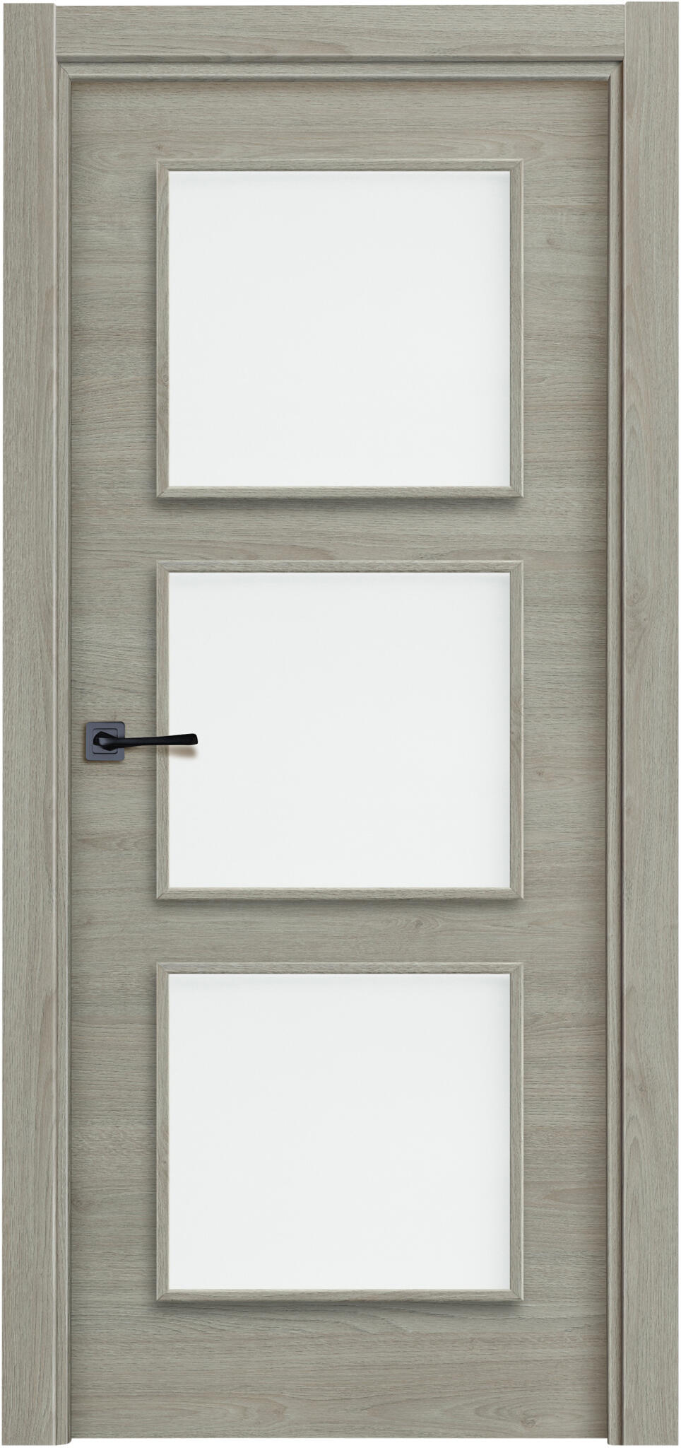 Puerta de interior abatible vidriera con cristal incluido estructura maciza acabado laminado serie line plus oslo vila roble gris apertura derecha cerco de 70 x 20 anchura 82.5 cm