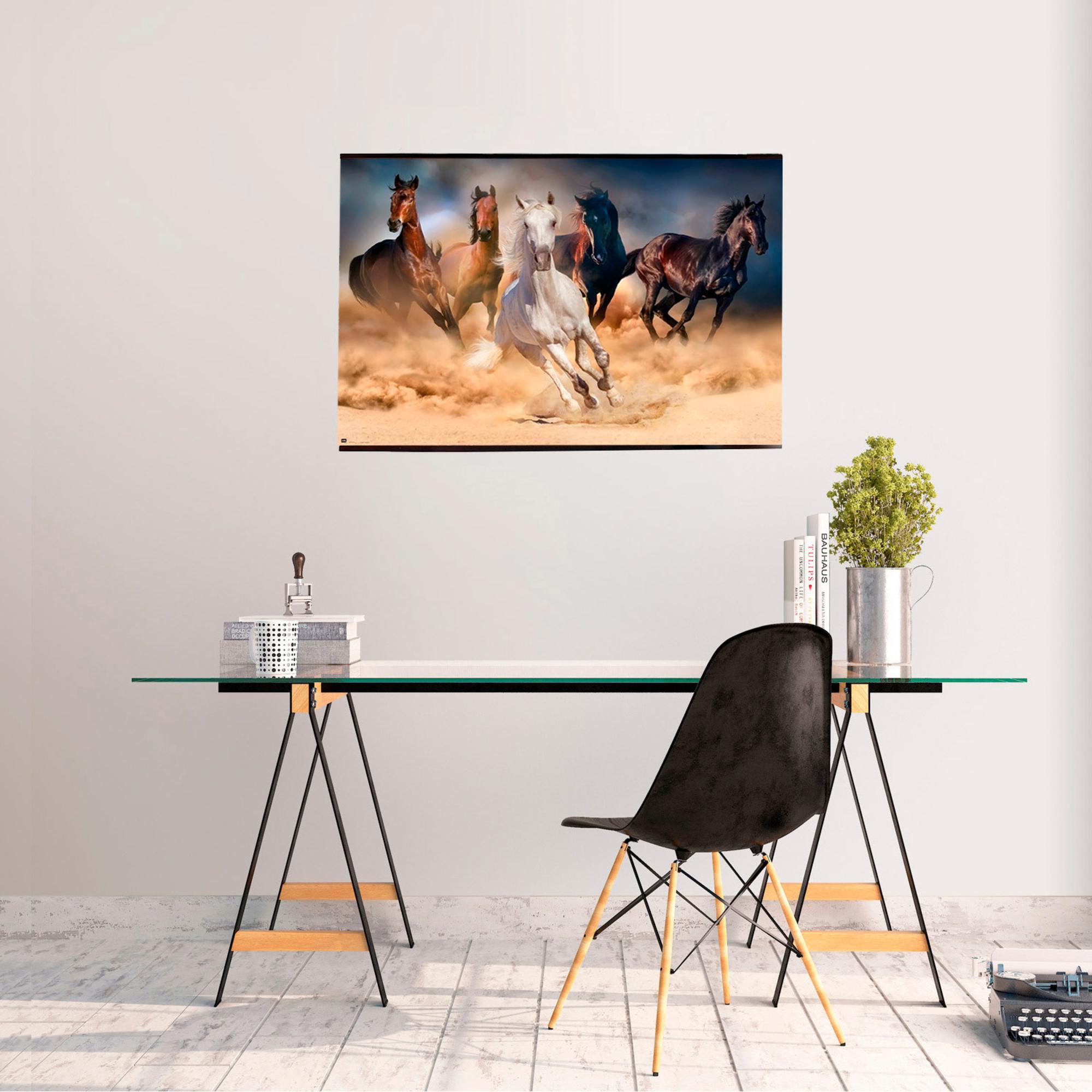 Pack colgador + poster five horses 91.5 x 61 cm
