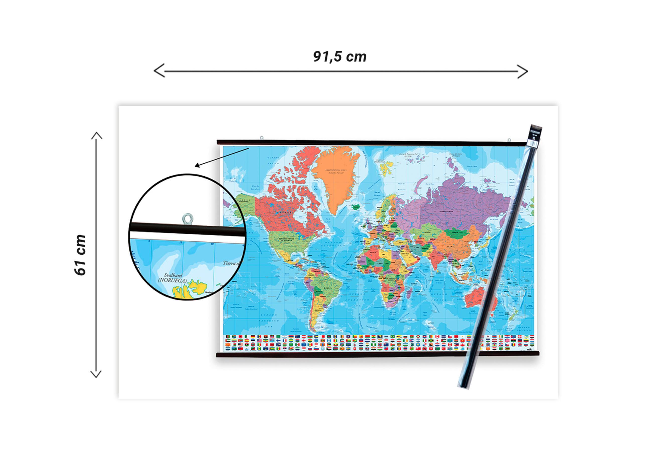 Póster con colgador Objetos rectangular de 61 x 91.5 cm. Papel Mapa Mundo Físico Político multicolor - 2
