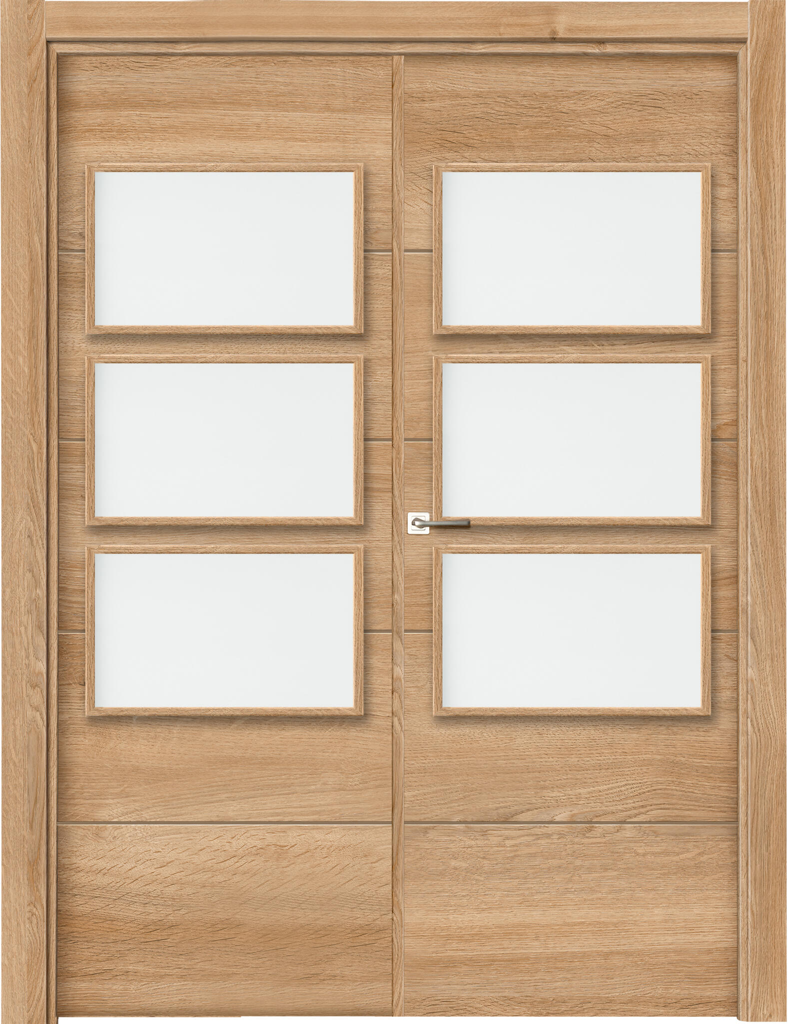 Puerta de interior abatible doble vidriera con cristal incluido maciza acabado laminado line berna nature roble apertura derecha cerco de 7x3 anchura 125 cm