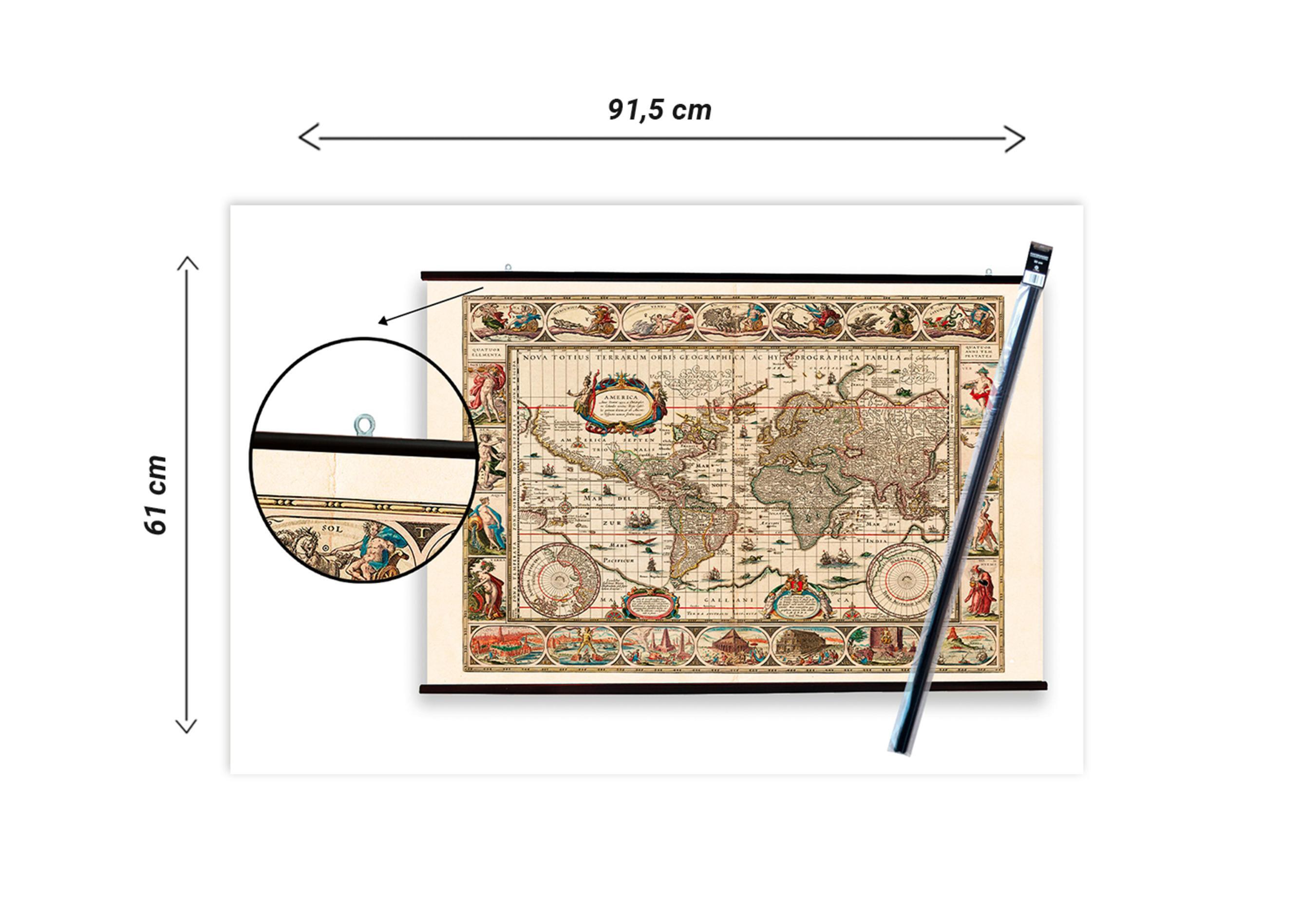 Póster con colgador Objetos rectangular de 61 x 91.5 cm. Papel Mapa Mundo Antiguo multicolor - 2