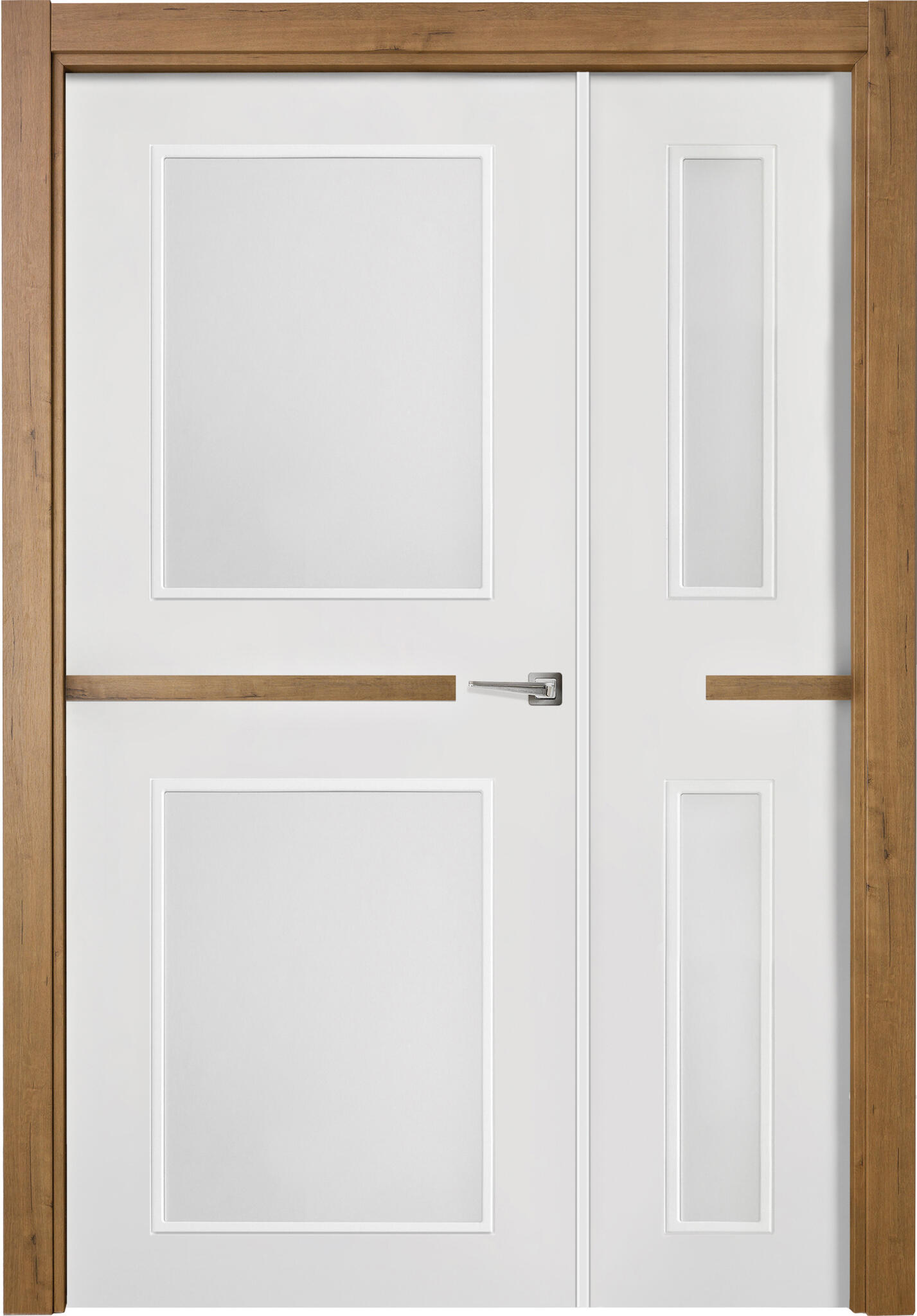 Puerta de interior abatible doble vidriera con fijo con cristal incluido estructura maciza acabado lacado serie line denver blanco apertura izquierda cerco de 70 x 30 anchura 105 cm