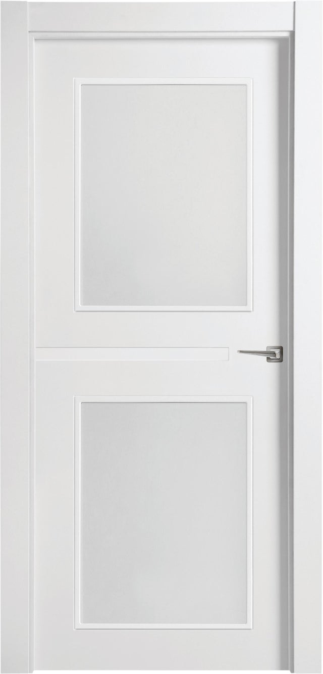 Puerta de interior abatible vidriera con cristal incluido estructura maciza acabado lacado serie Line Denver Blanco apertura izquierda cerco de 70 x 30 anchura 72.5 cm