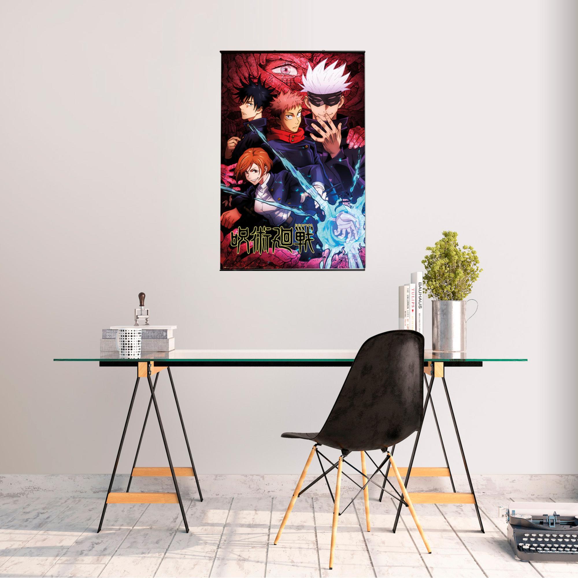 Pack colgador + poster jujutsu kaisen 91.5 x 61 cm