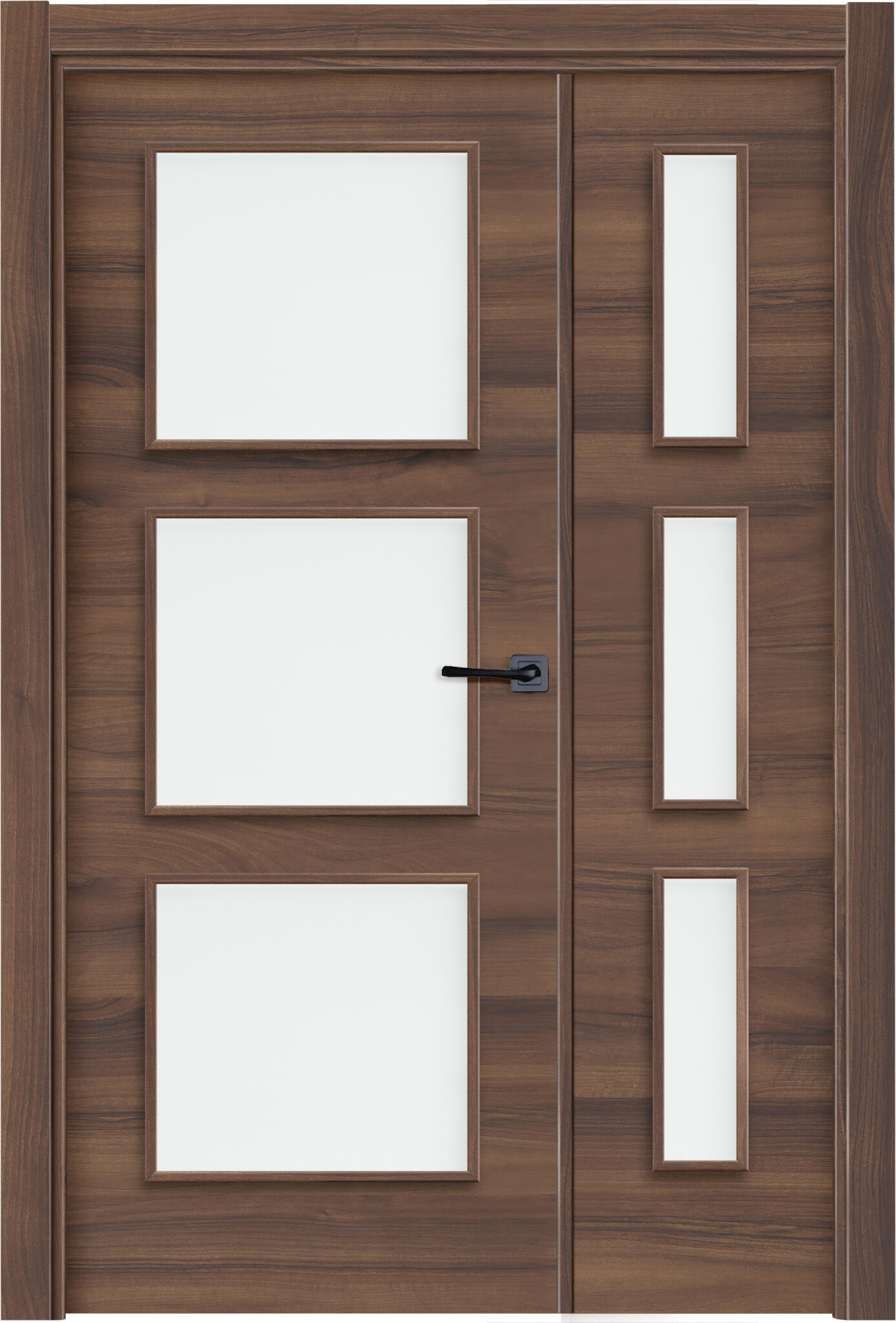 Puerta de interior abatible doble vidriera con fijo con cristal incluido estructura maciza acabado laminado serie line plus oslo usa nogal apertura izquierda cerco de 70 x 30 anchura 115 cm