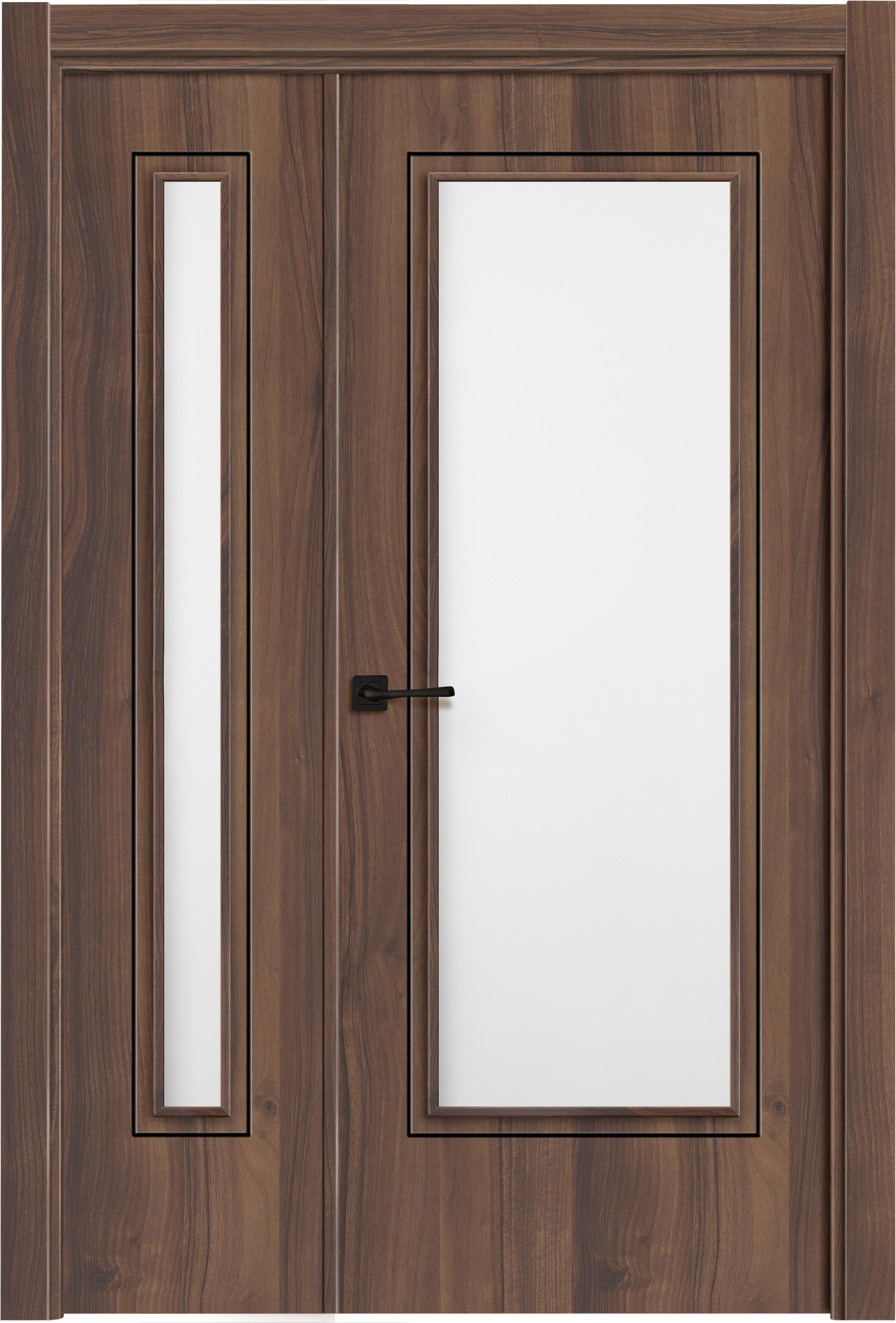 Puerta de interior abatible doble vidriera con fijo con cristal incluido maciza acabado laminado line plus tacoma nogal apertura derecha cerco de 7x3 anchura 105 cm