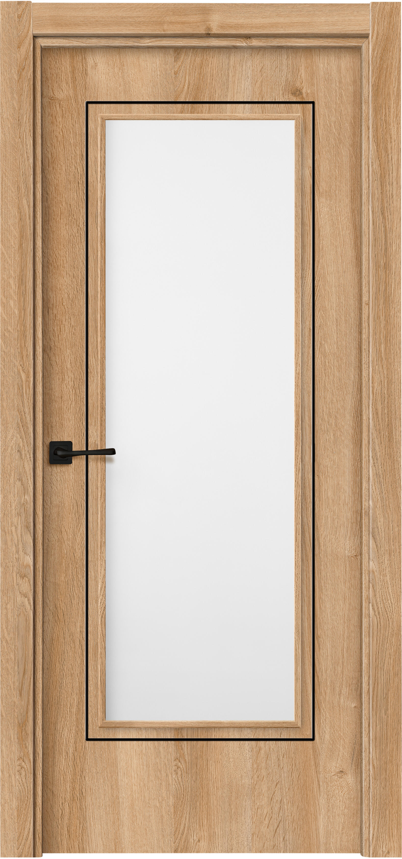 Puerta de interior abatible vidriera con cristal incluido estructura maciza acabado laminado serie line plus tacoma roble apertura derecha cerco de 70 x 30 anchura 72.5 cm