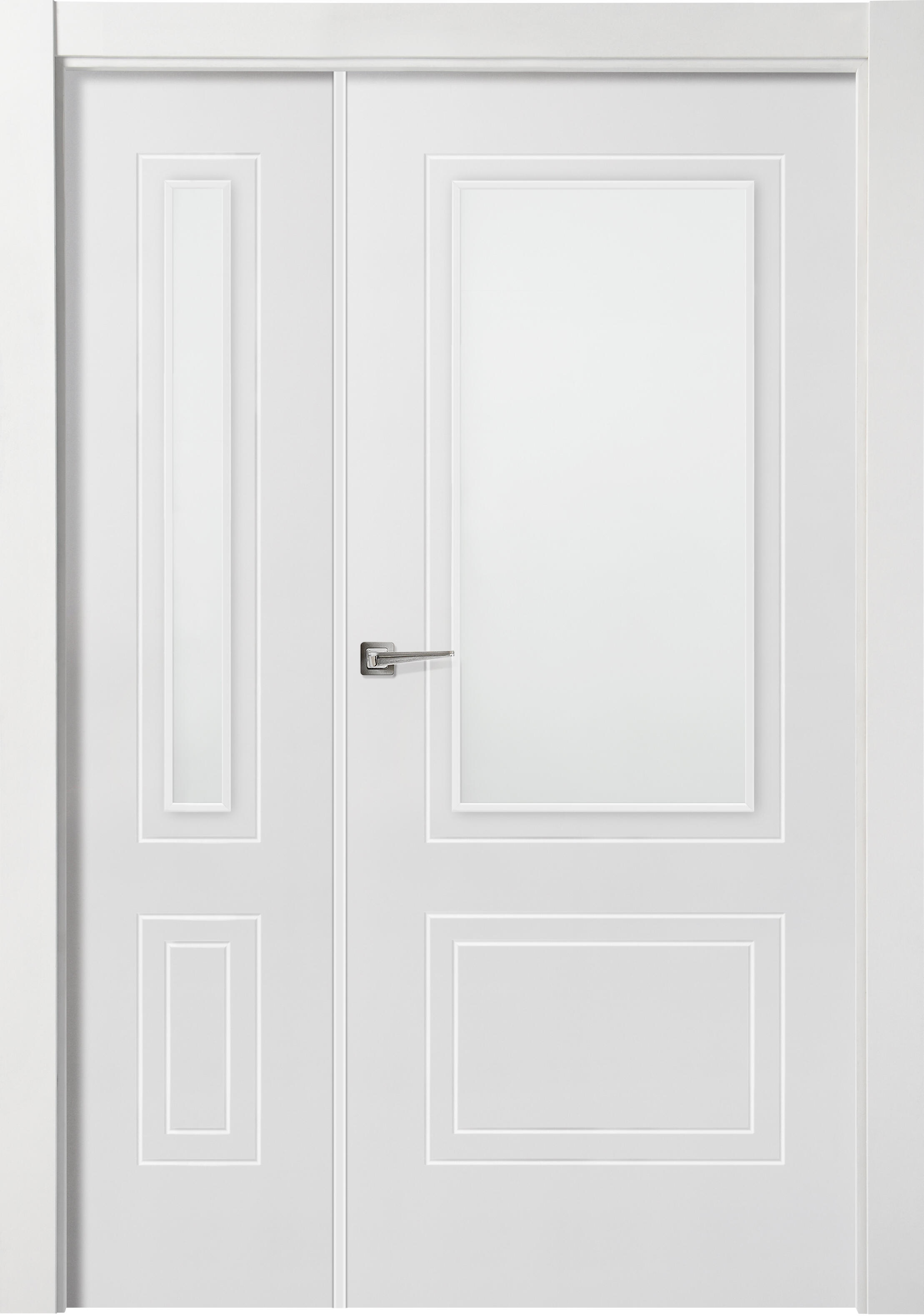 Puerta de interior abatible doble vidriera con fijo con cristal incluido maciza acabado lacado line boston blanco apertura derecha cerco de 7x3 anchura 105 cm