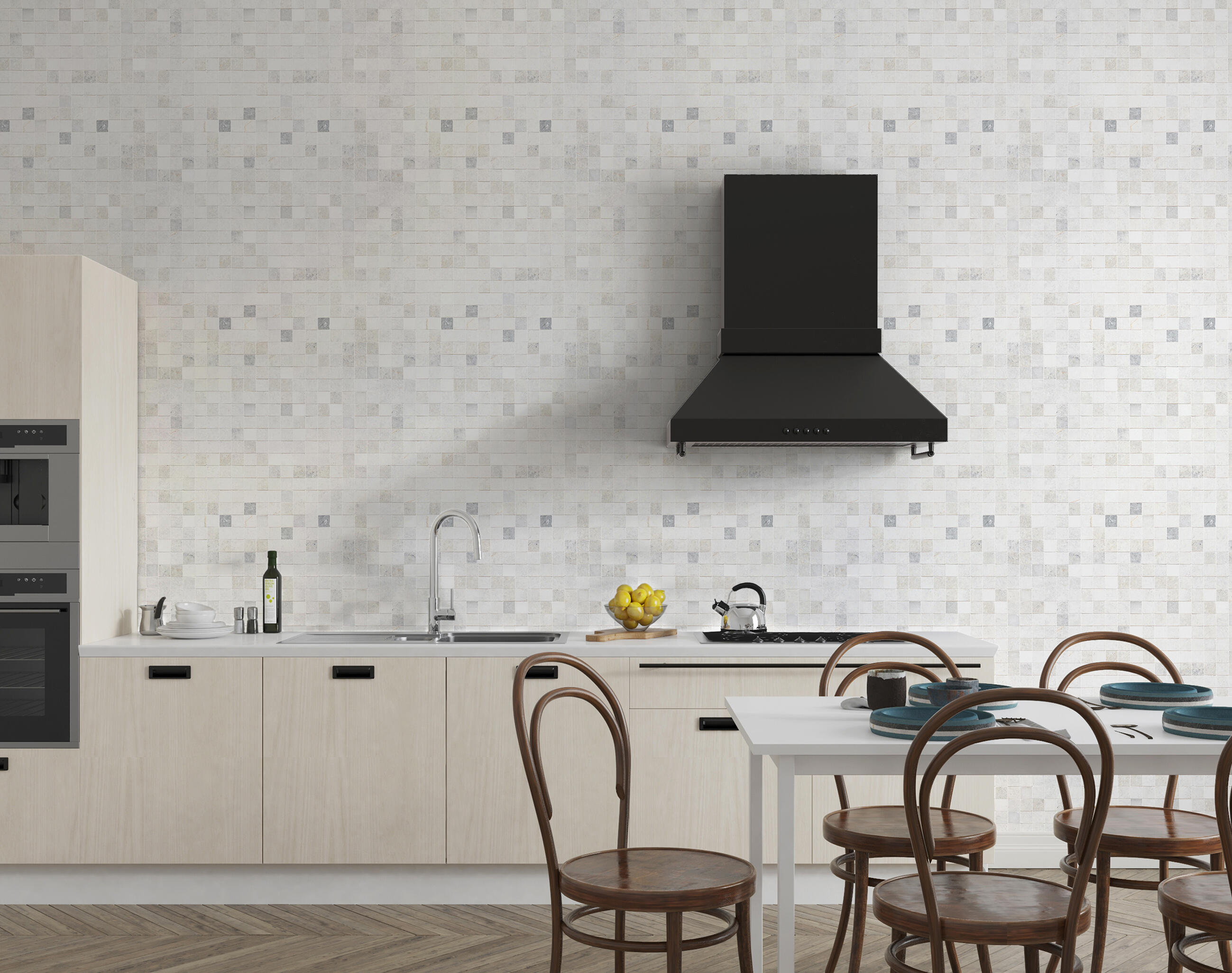 Papel pintado PVC adhesivo Imitación material Marmor tiny azul beige gris  LHD 65cmx2.8m superlavable. Apto para cocinas o baños - 12