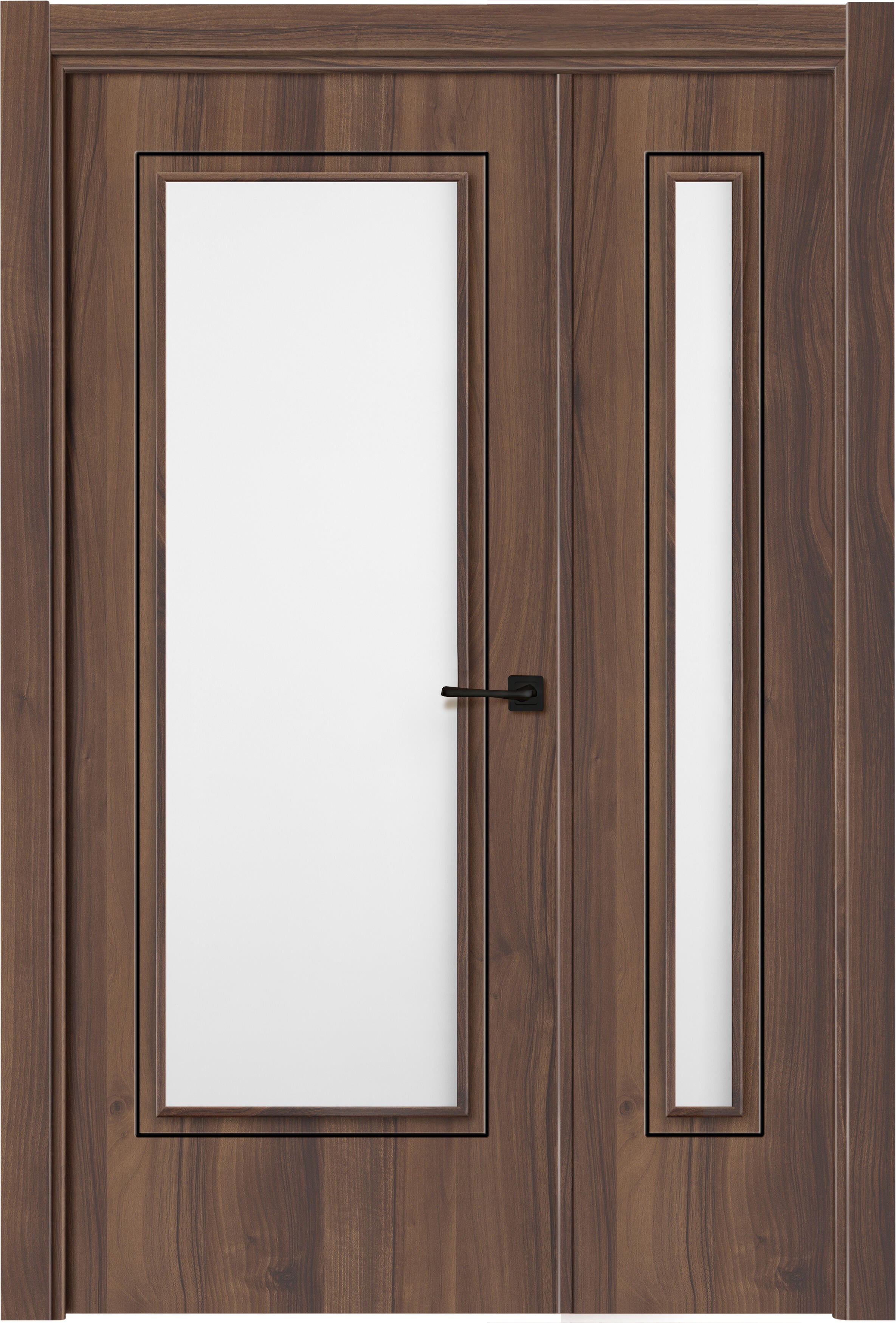 Puerta de interior abatible doble vidriera con fijo con cristal incluido estructura maciza acabado laminado serie line plus tacoma nogal apertura izquierda cerco de 70 x 30 anchura 105 cm